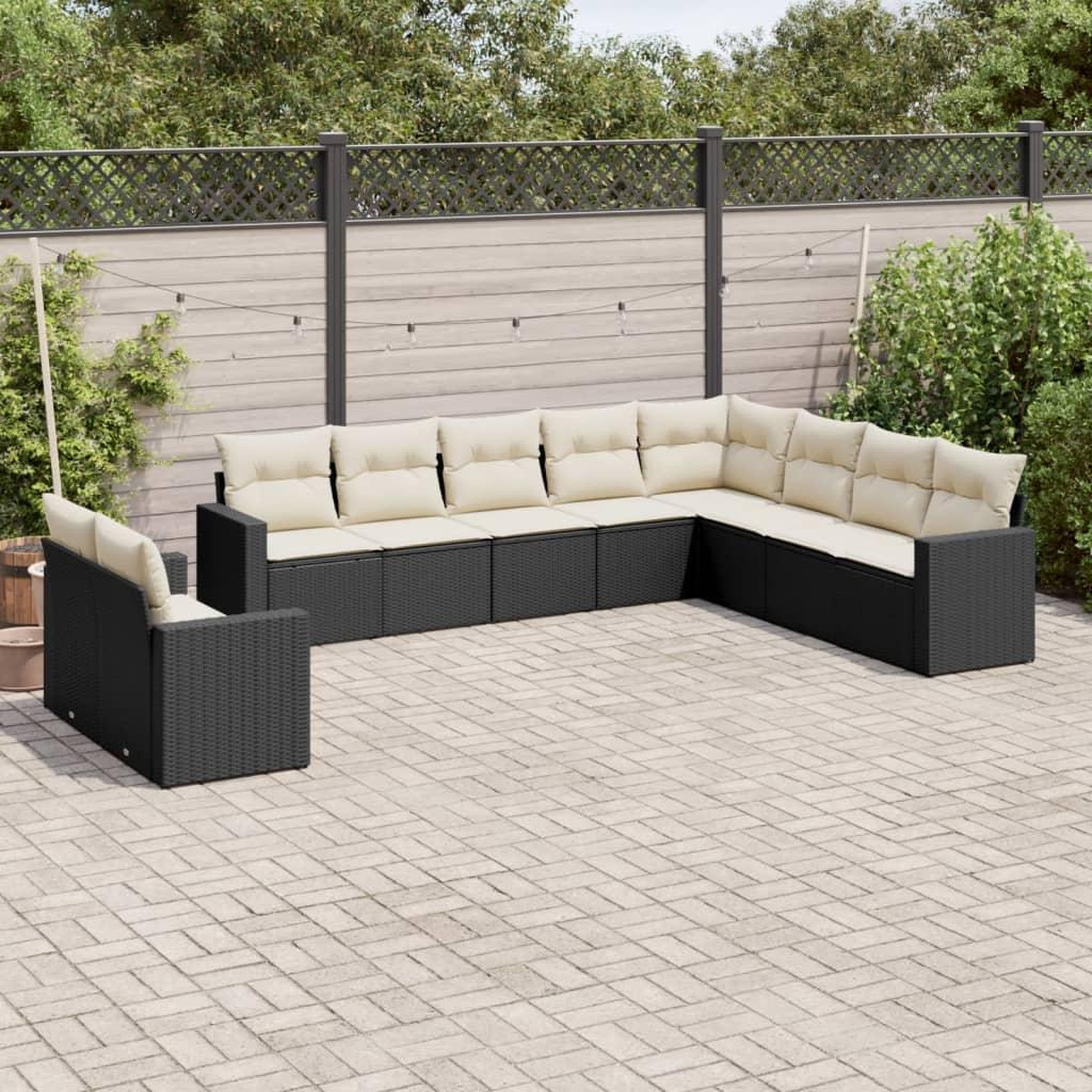 VIDAXL Salon de jardin 10 pcs avec coussins noir resine tressee