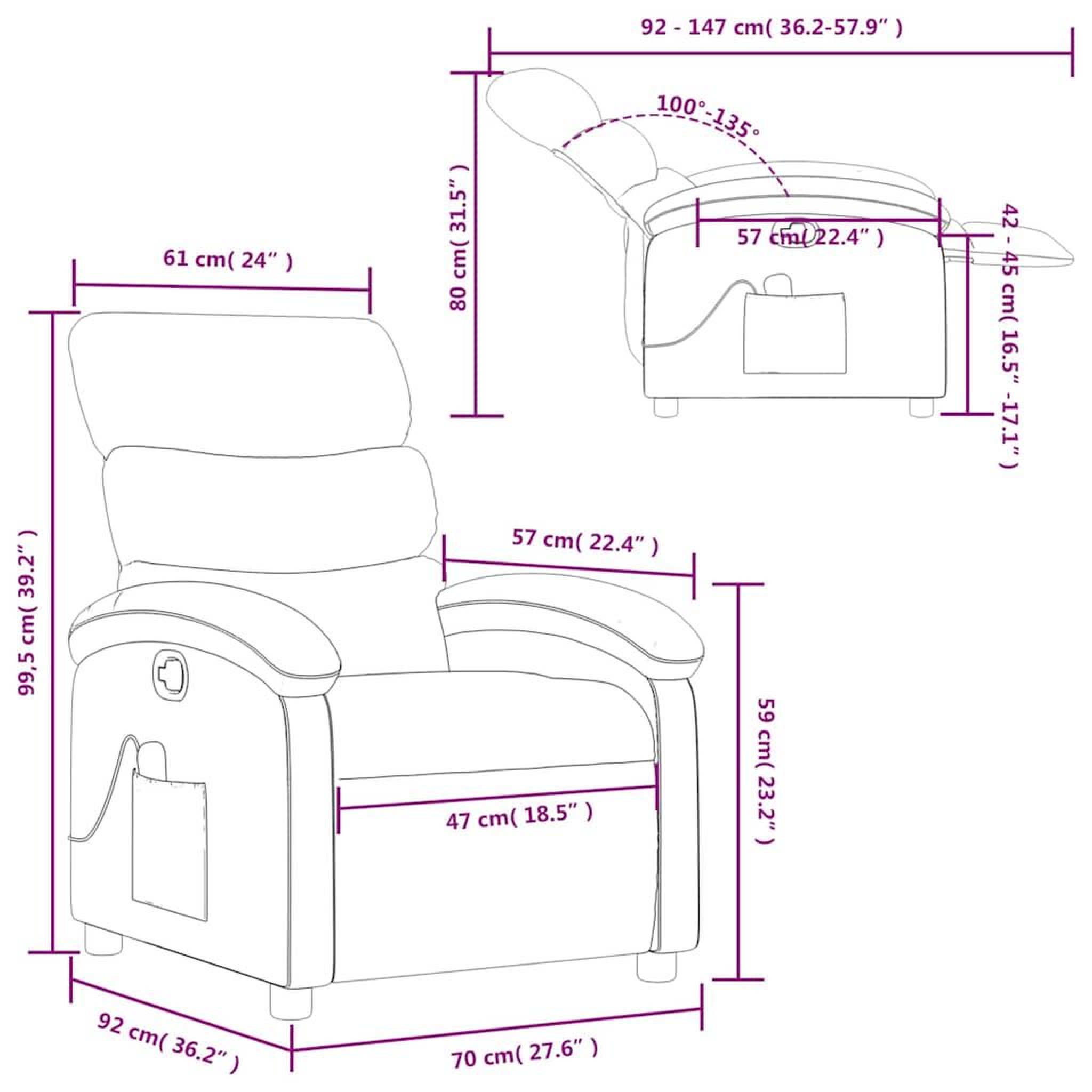 Voir la diapositive 6 : VIDAXL Fauteuil de massage inclinable Marron Tissu