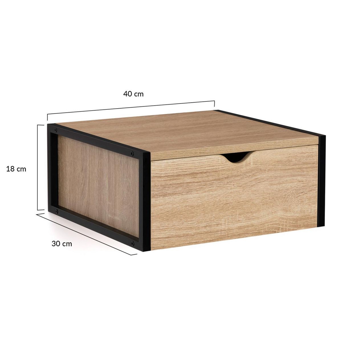 ID MARKET Lot de 2 tables de chevet murales DETROIT 1 tiroir étagère suspendue bois et métal noir design industriel