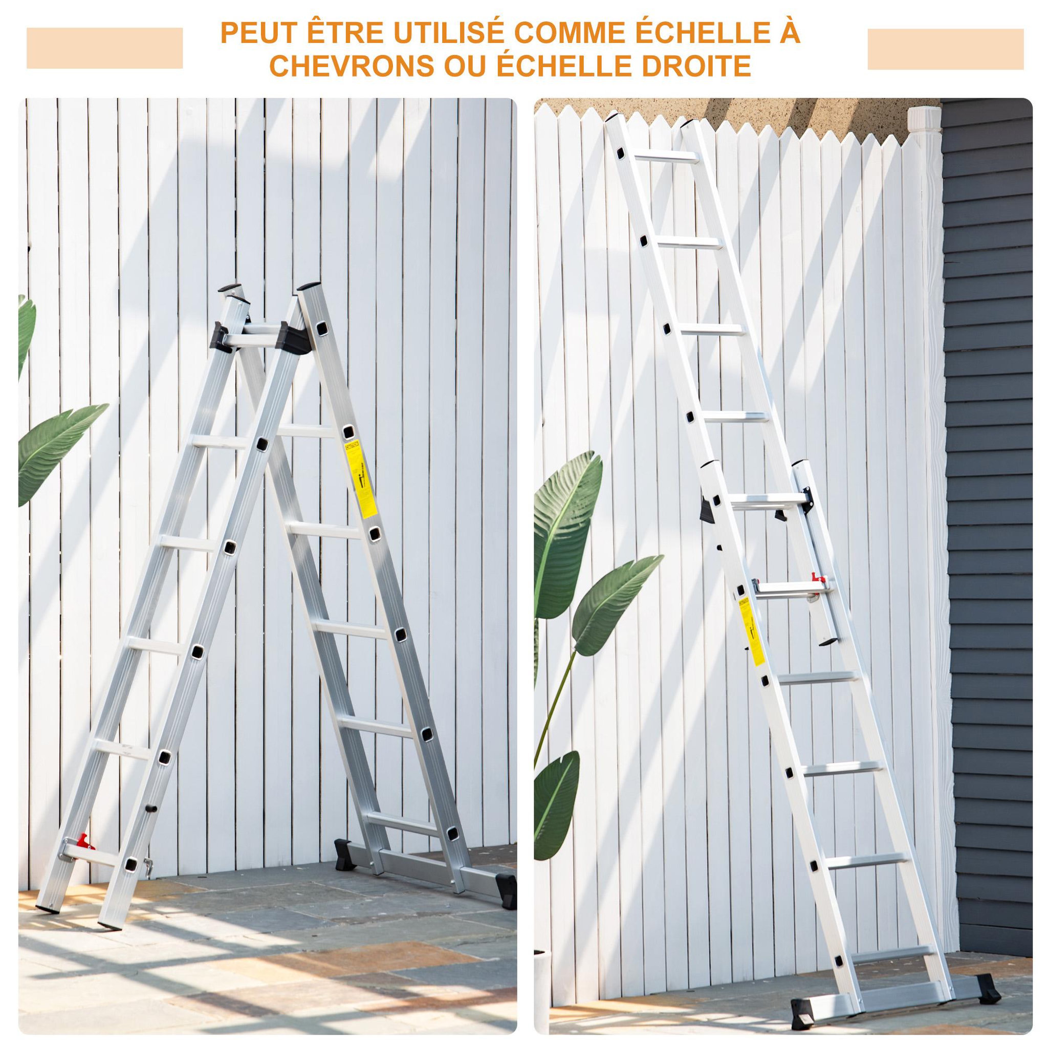 Voir la diapositive 4 : HOMCOM Échelle multifonction pliable aluminium 2 positions 2,49 m 10 échelons certification nf en131 max. 150 kg