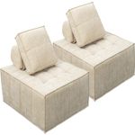 Habitat et Jardin Lot de 2 chauffeuses pour canapé modulables en tissu texturé  Velluto  - Beige
