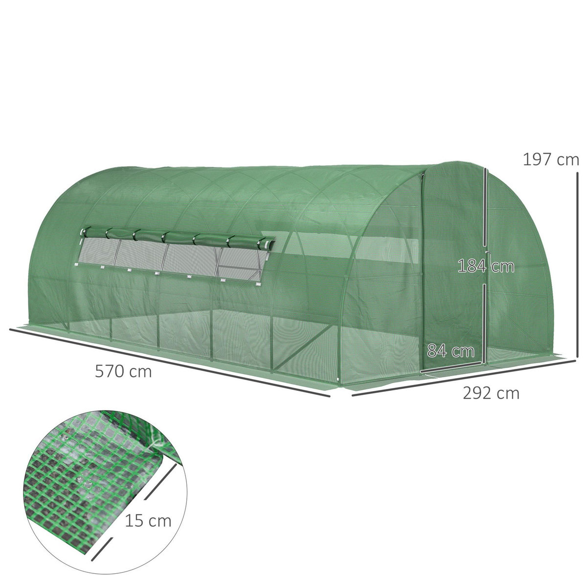 OUTSUNNY Serre de jardin tunnel 16,64 m² acier galvanisé renforcé diamètre 2,4 cm + PE haute densité fenêtres porte vert