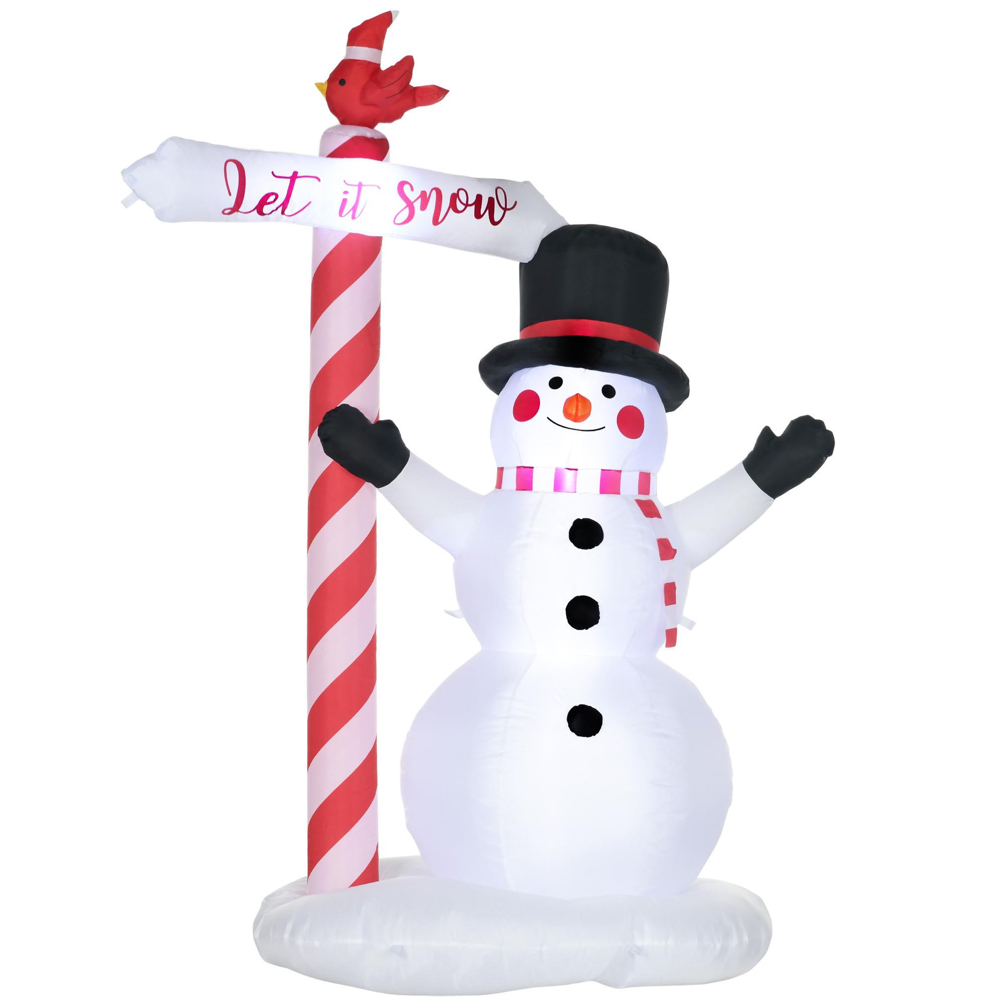 Voir la diapositive 1 : OUTSUNNY Bonhomme de neige gonflable avec pancarte 3 LED, décoration gonflable de Noël pour l'extérieur et l'intérieur, hauteur 213 cm, polyester imperméable, blanc