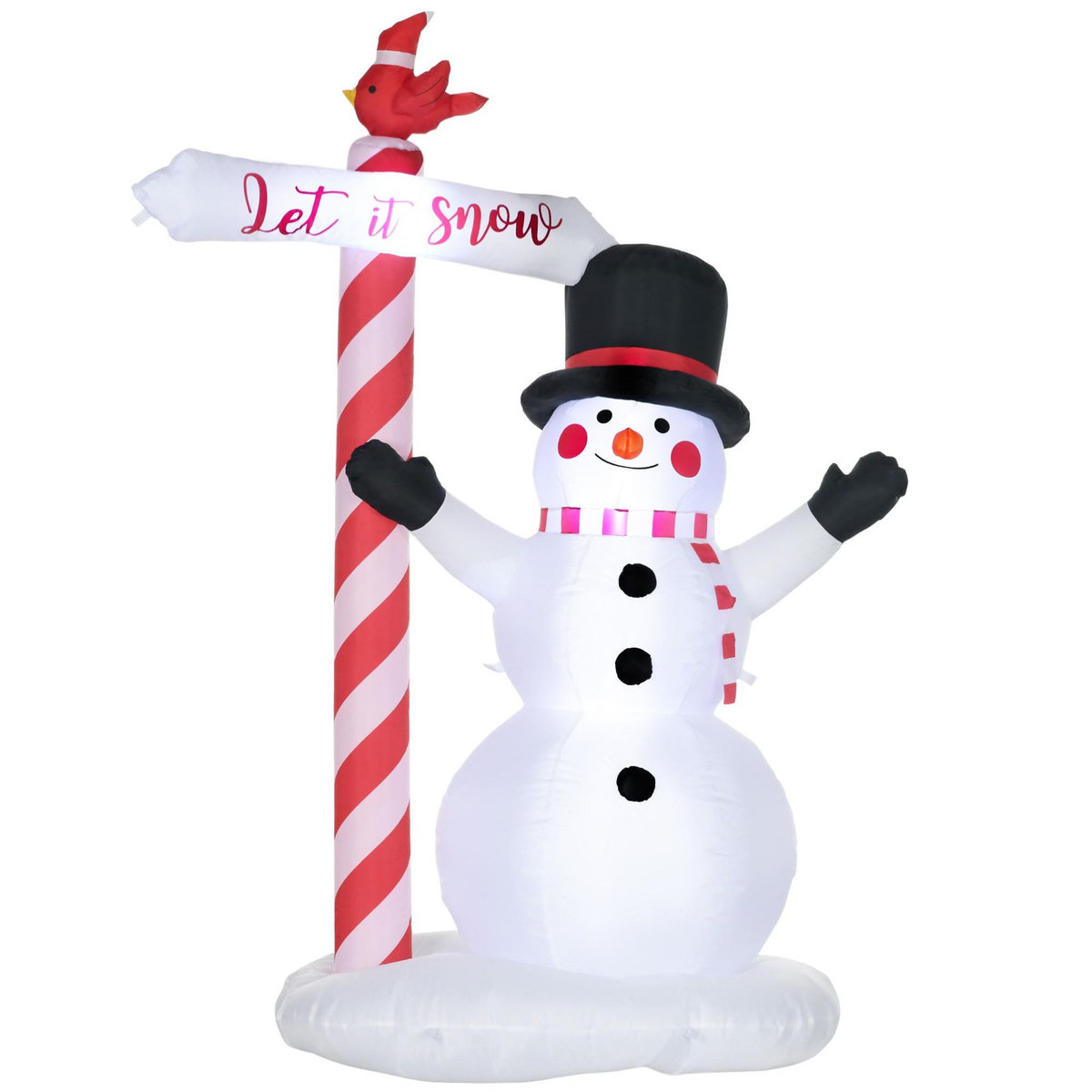 OUTSUNNY Bonhomme de neige gonflable avec pancarte 3 LED, décoration gonflable de Noël pour l'extérieur et l'intérieur, hauteur 213 cm, polyester imperméable, blanc