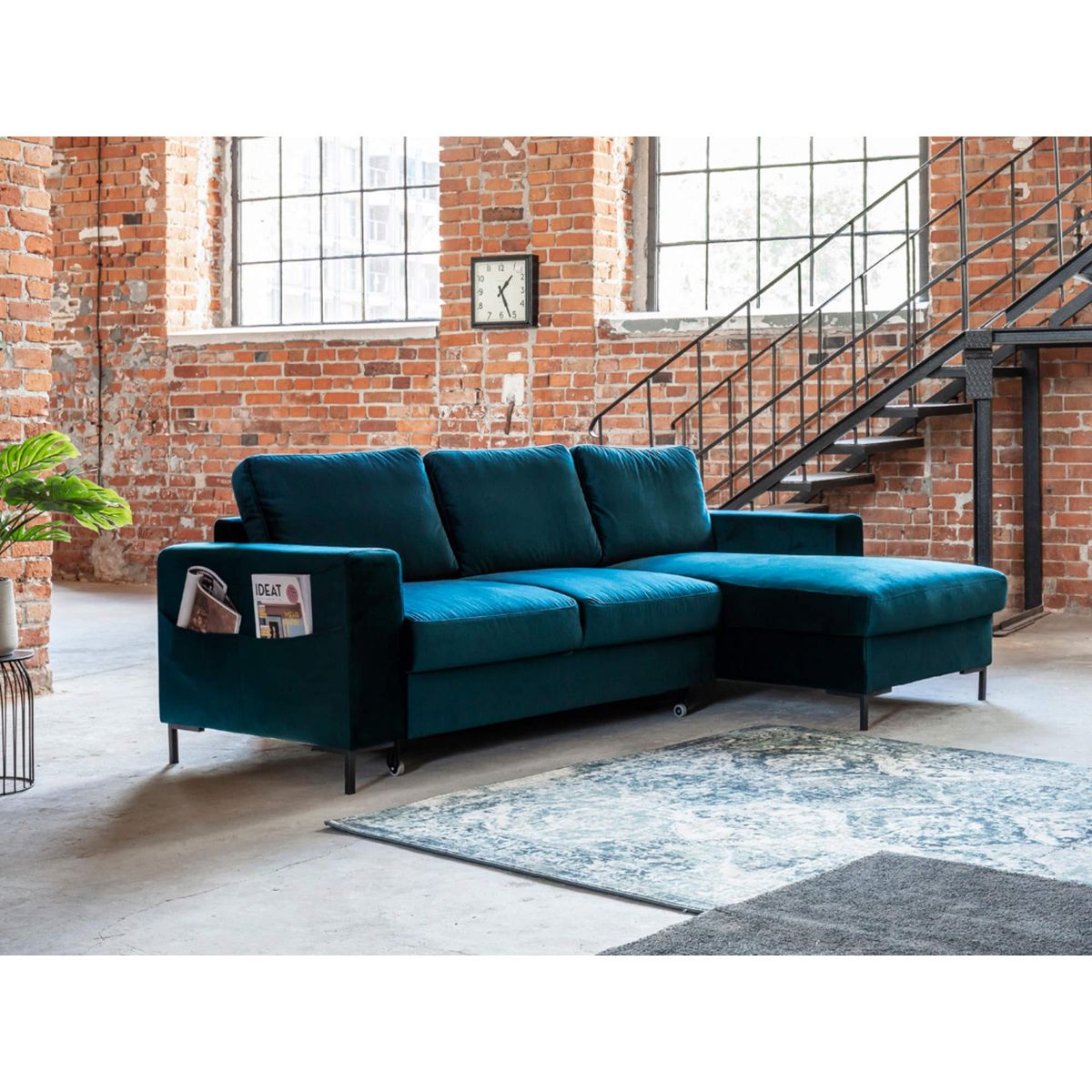 BEST MOBILIER Lilly - canapé d'angle droit - 4 places - convertible avec coffre - en velours