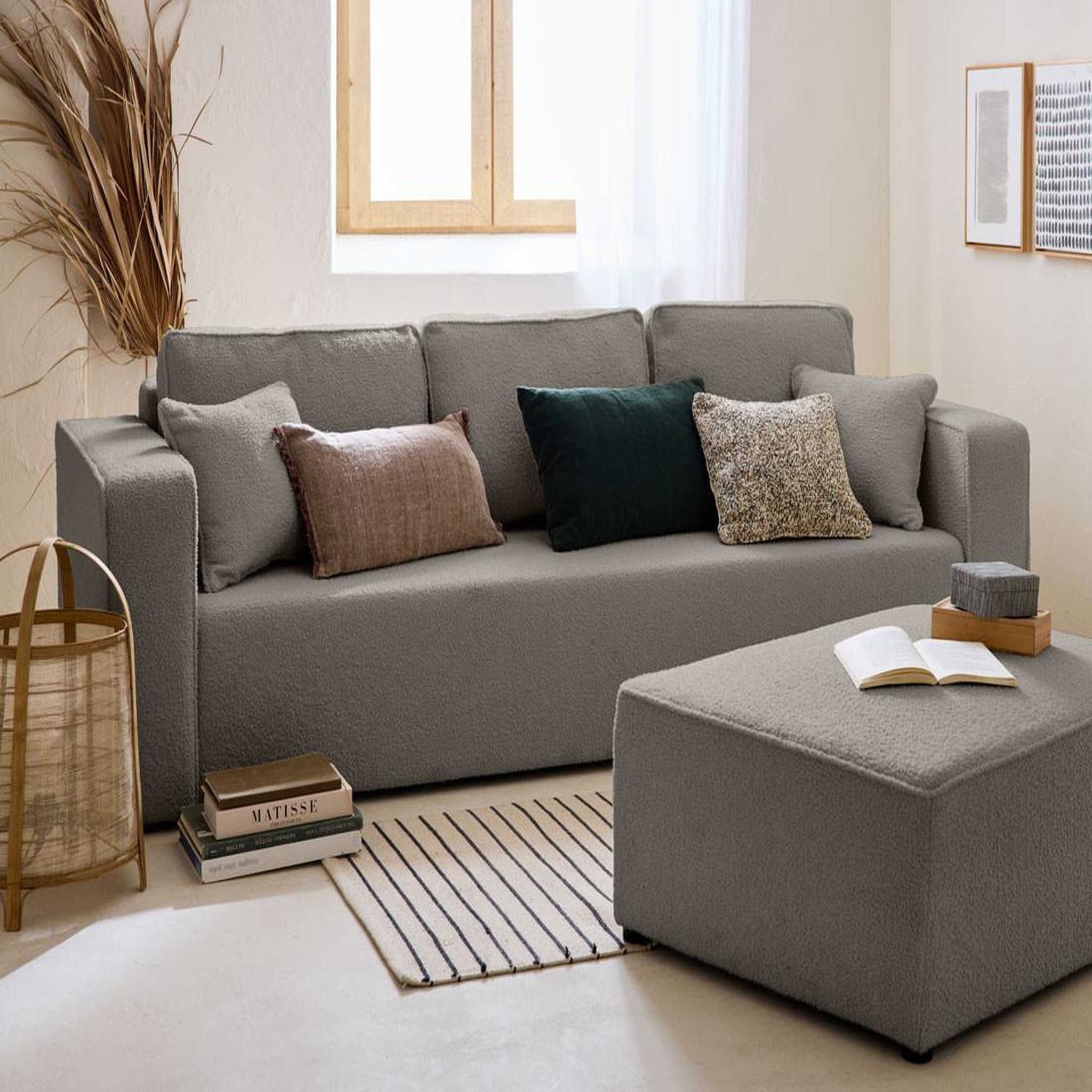 Voir la diapositive 2 : BEST MOBILIER Topaze - canapé 3 places - convertible avec coffre - en tissu bouclette