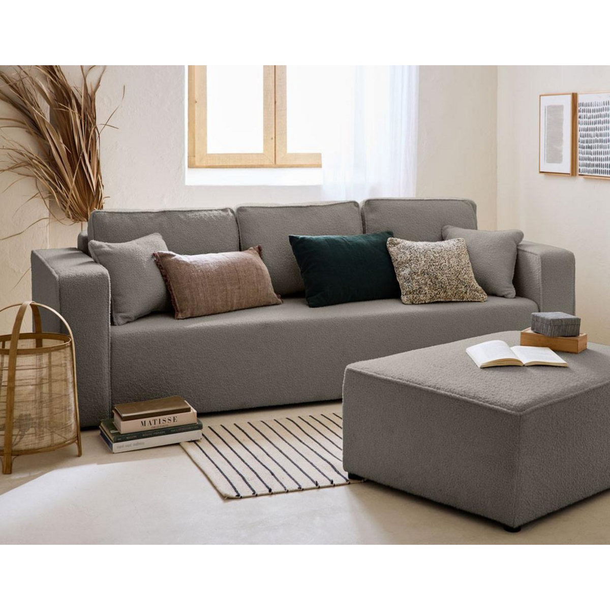 BEST MOBILIER Topaze - canapé 3 places - convertible avec coffre - en tissu bouclette