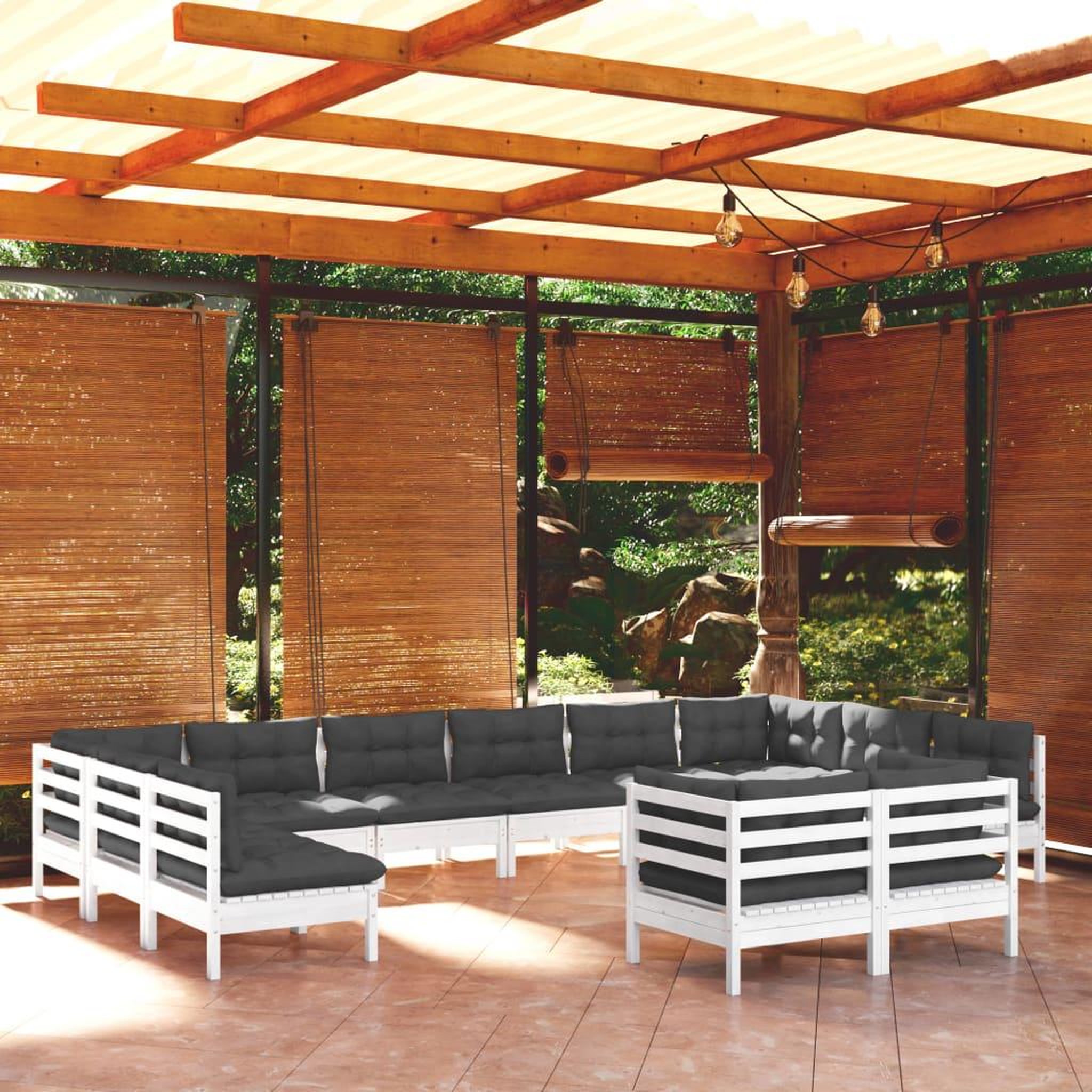 Voir la diapositive 1 : VIDAXL Salon de jardin 12 pcs avec coussins blanc bois de pin solide