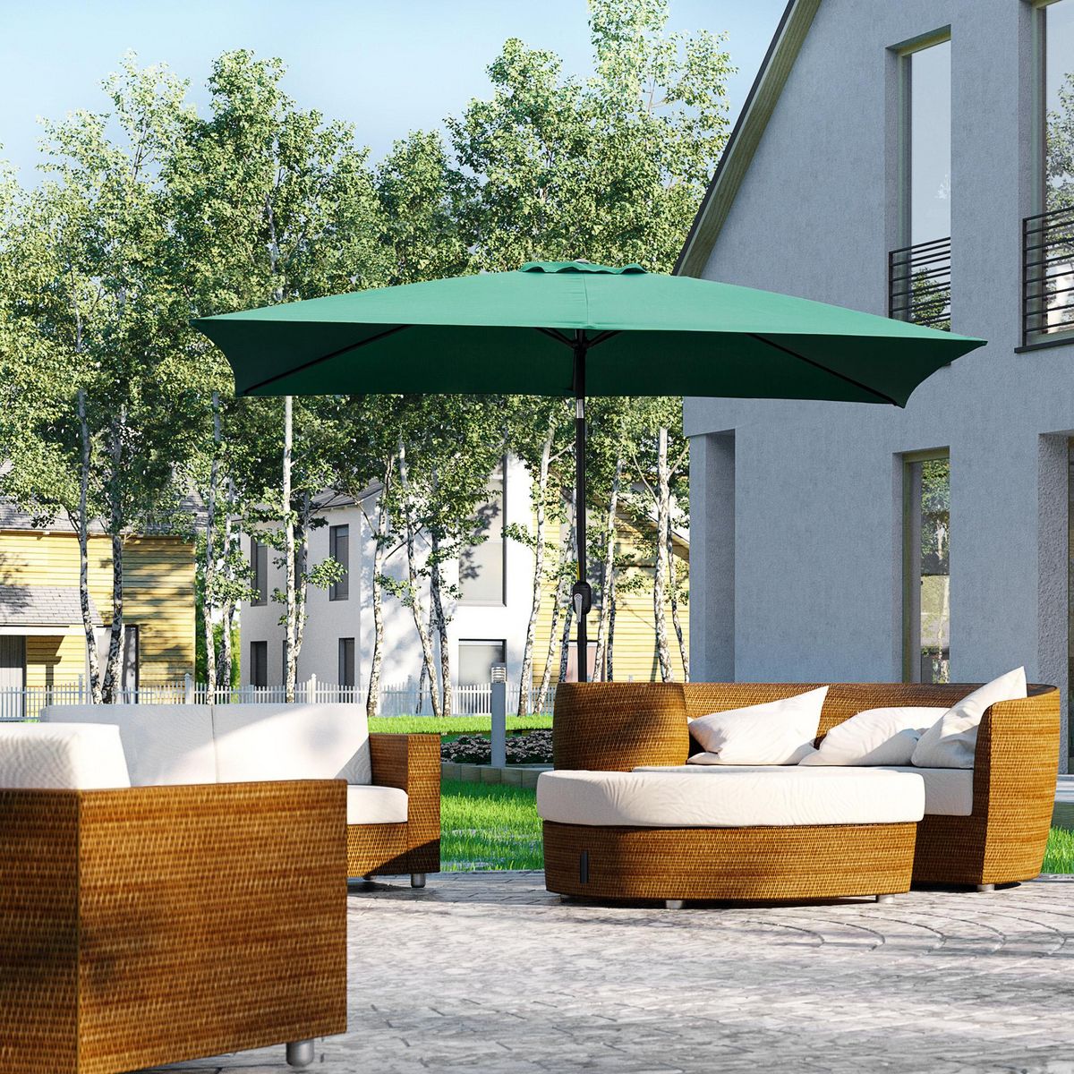 OUTSUNNY Parasol inclinable rectangulaire métal polyester haute densité 2,95L x 1,95l x 2,4H m vert