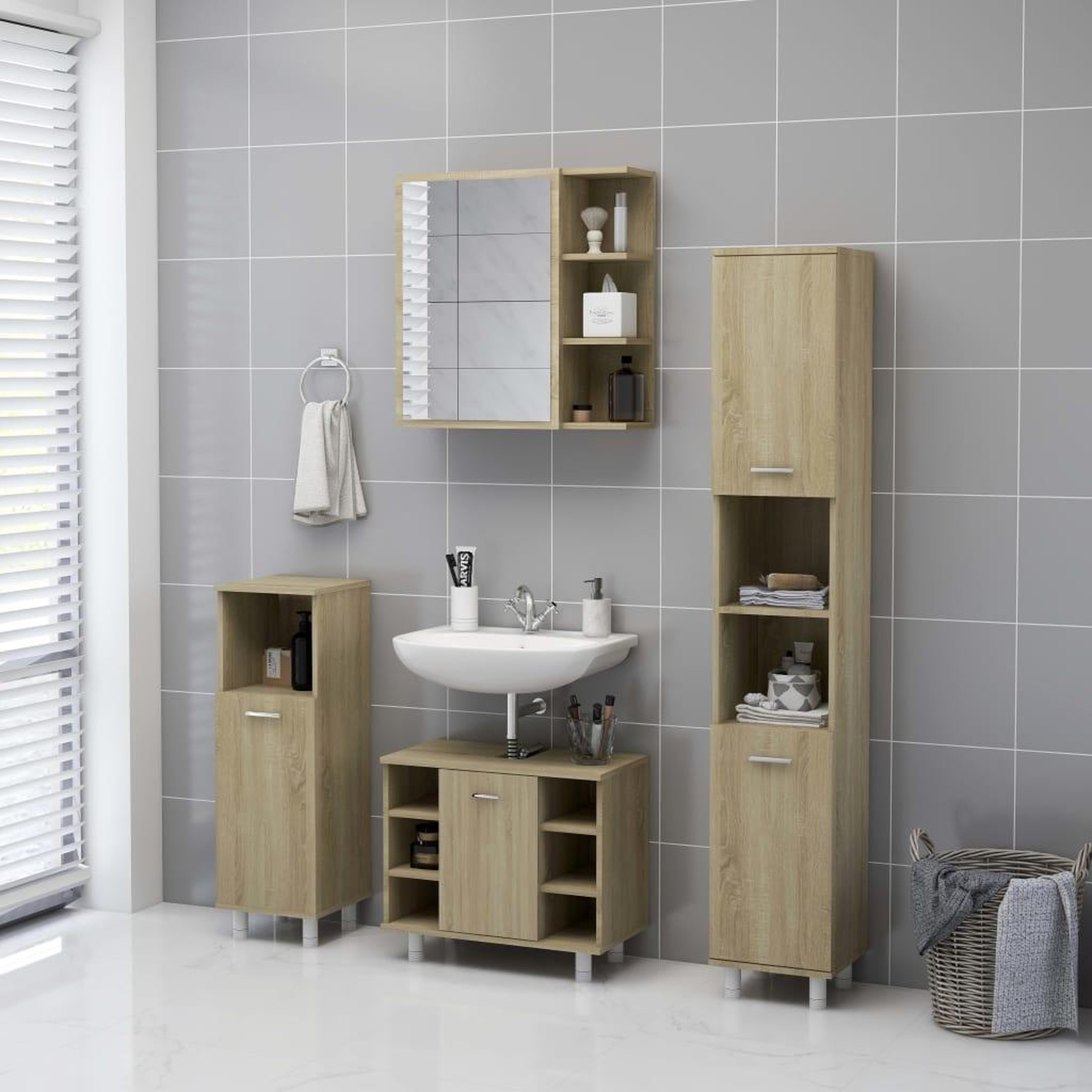 Voir la diapositive 5 : VIDAXL Armoire a miroir de salle de bain Chene sonoma Bois ingenierie