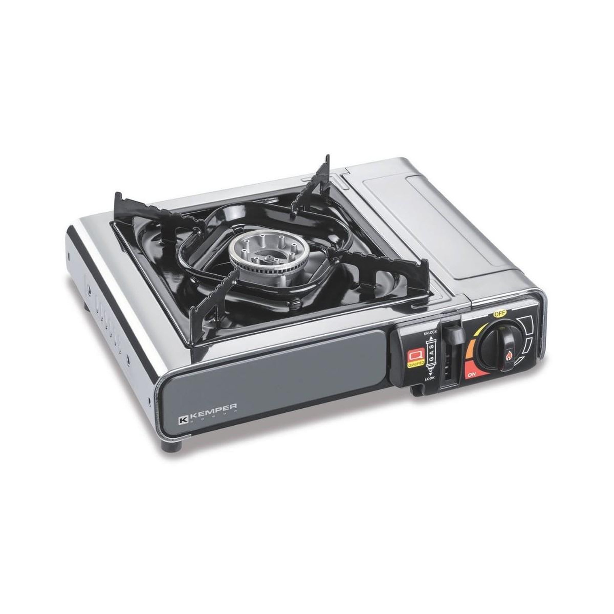 Voir la diapositive 3 : Kemper Réchaud à gaz portable 2200w inox + 4 cartouches de gaz + malette de transport cuisson extérieure camping van trek kemper