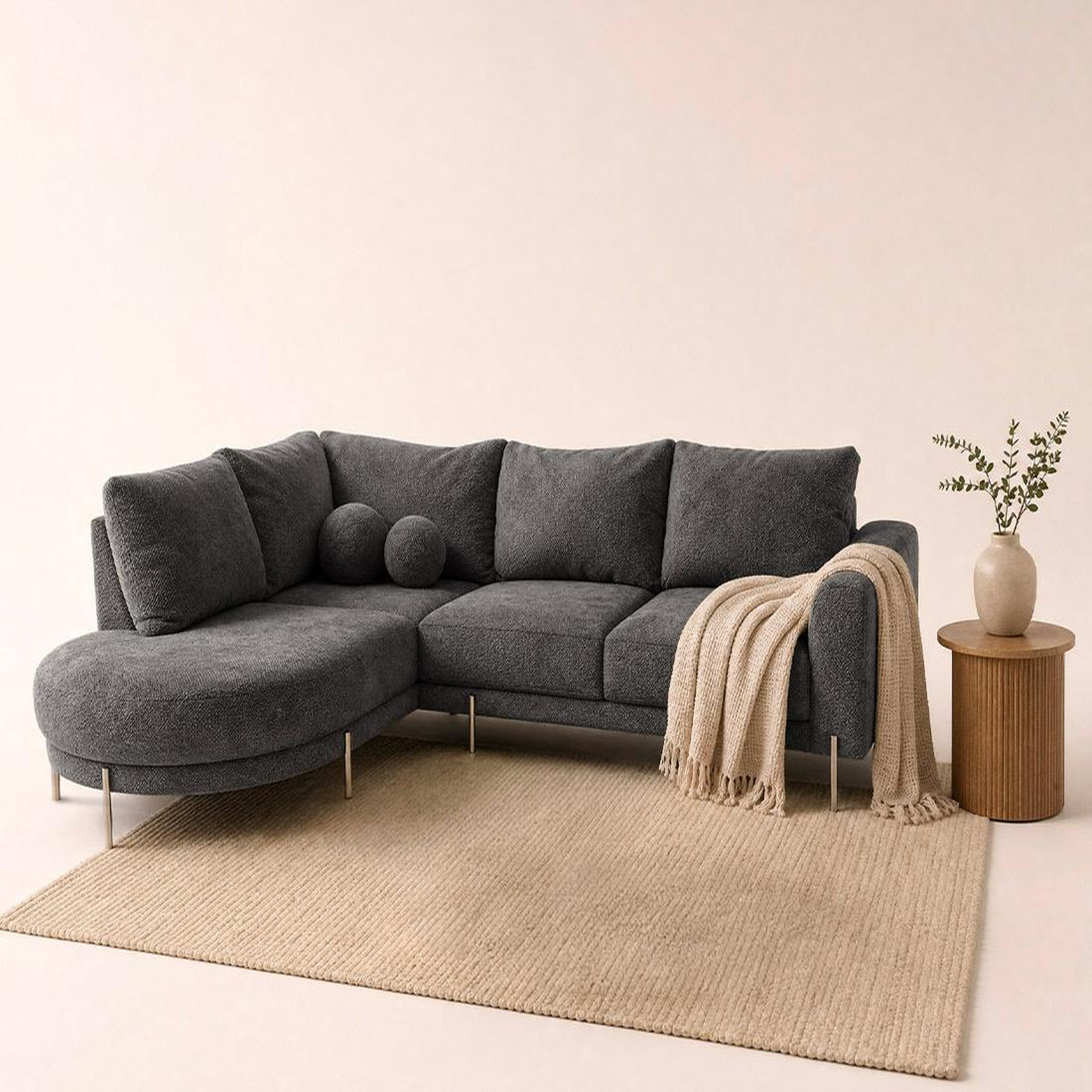 Voir la diapositive 2 : BEST MOBILIER Gabin - canapé d'angle gauche 5 places en velours texturé