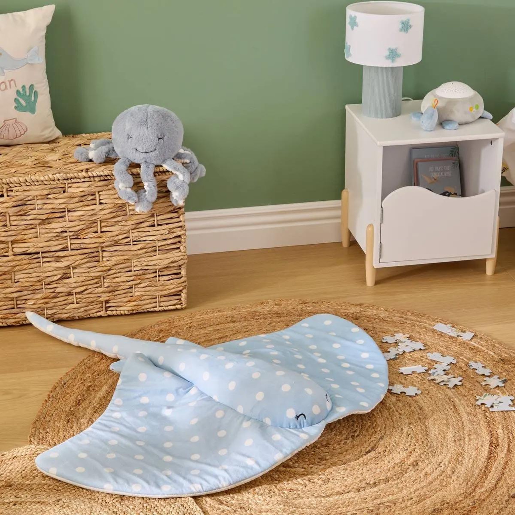 Voir la diapositive 3 : Atmosphera Kids Peluche enfant raie xl  manta  95cm bleu clair