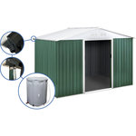 Habitat et Jardin Abri de jardin métal -  Rosas   - 7,06 m² avec récupérateur d'eau et gouttière - Vert
