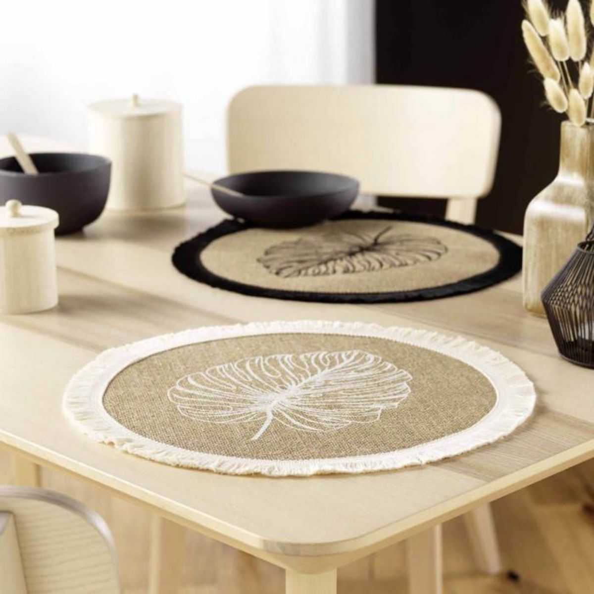 Paris Prix Set de Table Rond en Jute  Mogador  38cm Naturel & Noir