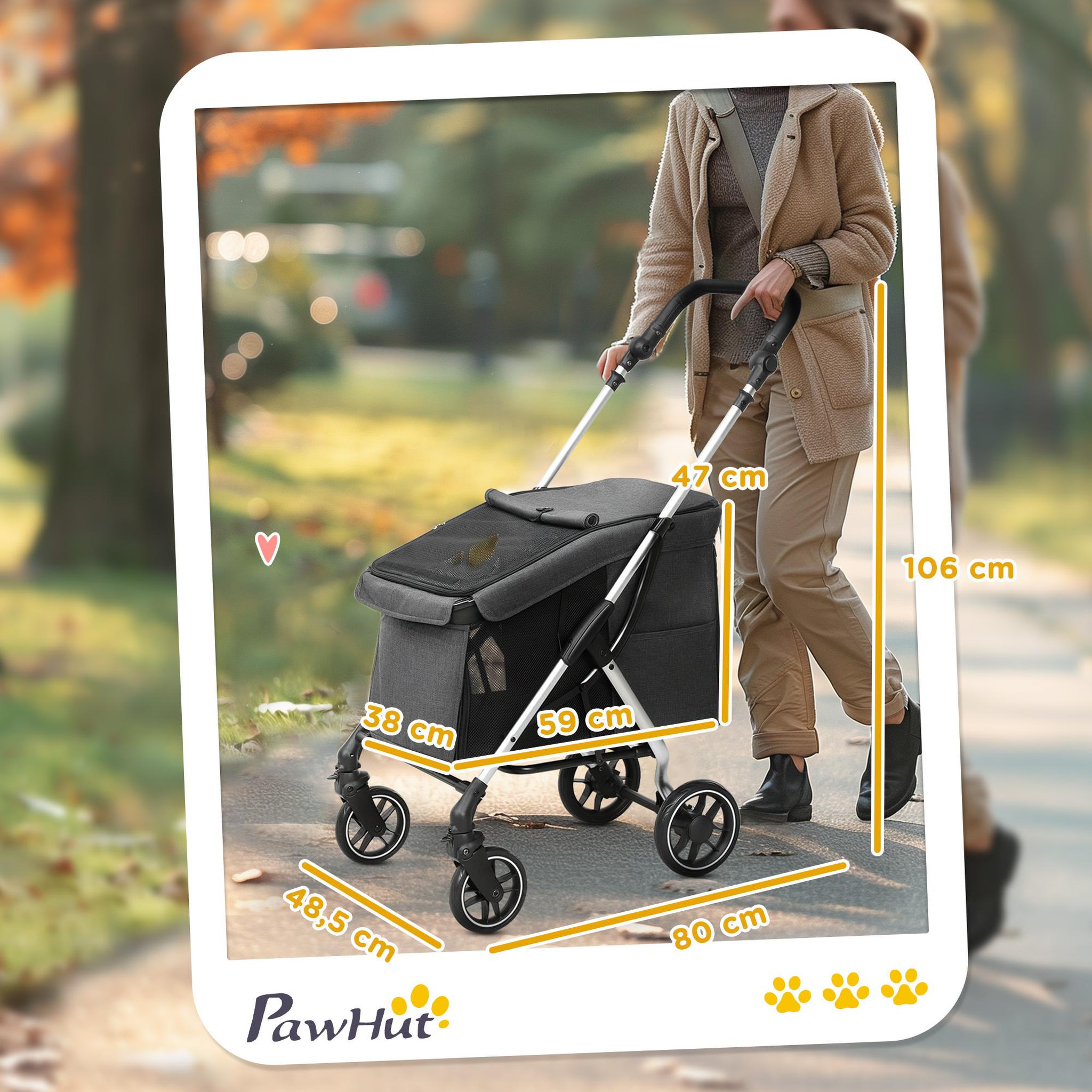 Voir la diapositive 3 : PAWHUT Poussette buggy chien 4 roues pliable - nombreux équipements - alu oxford gris