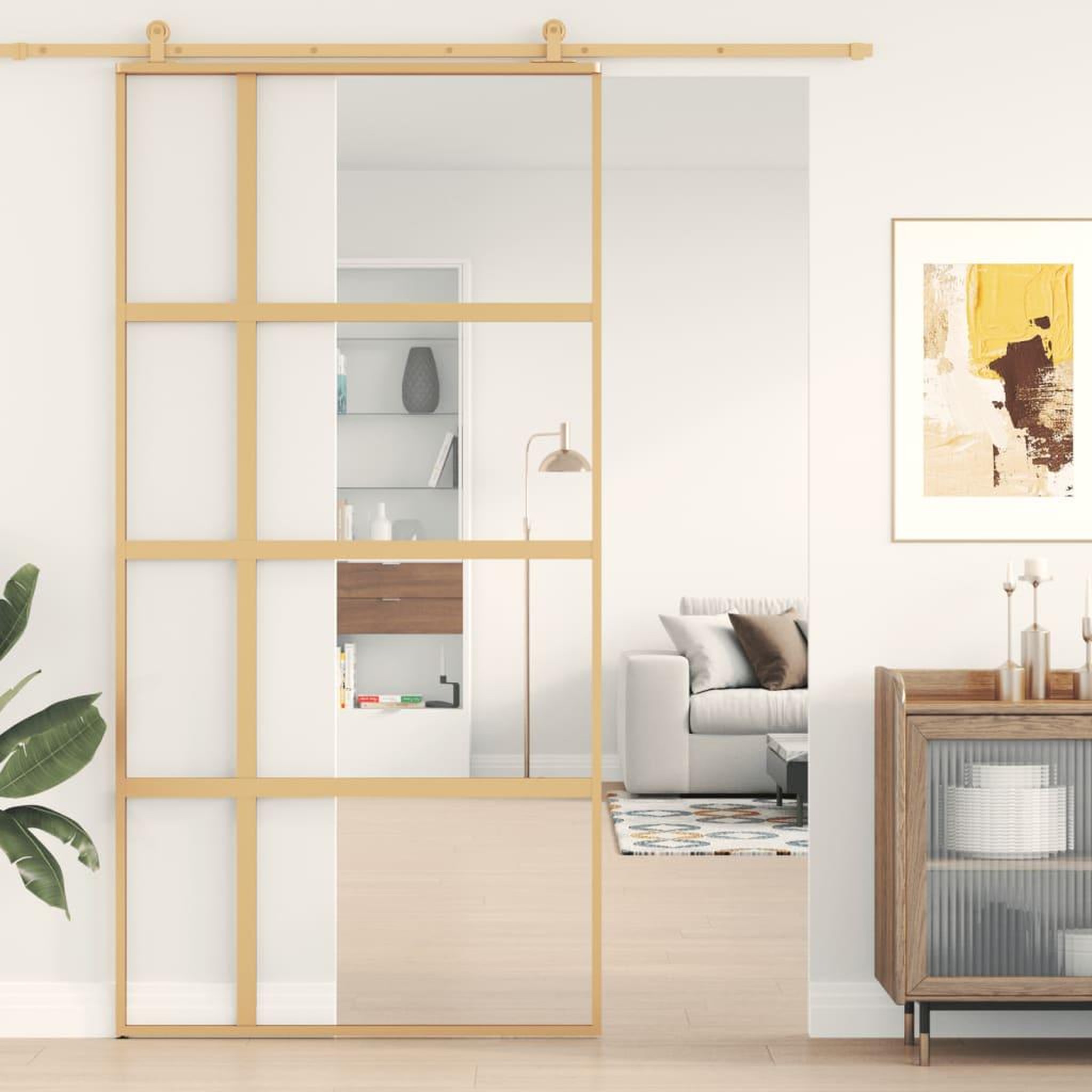 VIDAXL Porte coulissante dore 102,5x205cm verre ESG clair et aluminium