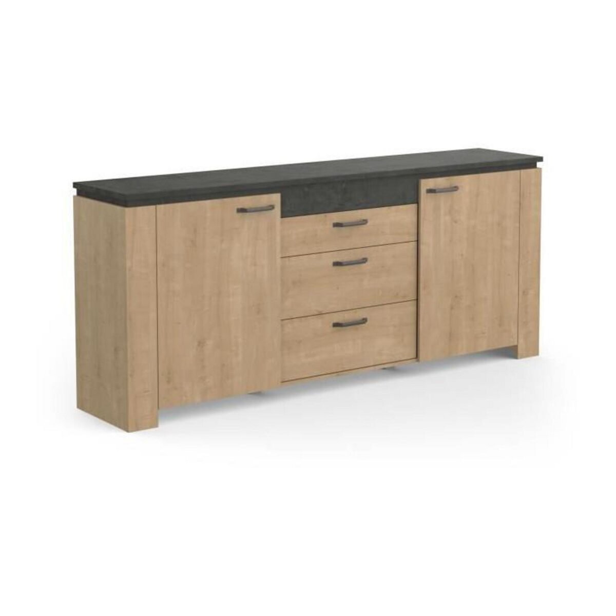 Demeyere Enfilade AUSTIN - 2 portes + 3 tiroirs - Décor chene Hamilton et Sidewalk - L 203,8 x P 42 x H 87,8 cm - DEMEYERE