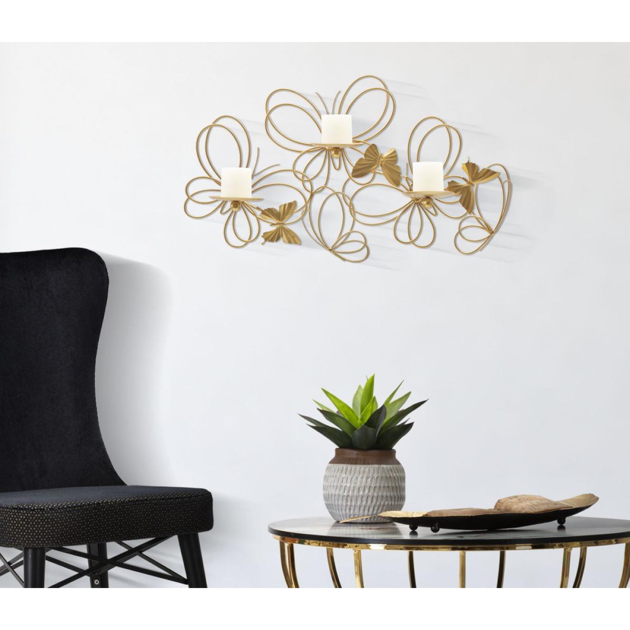 Voir la diapositive 5 : Paris Prix Bougeoir mural en métal  butterflies  61cm or