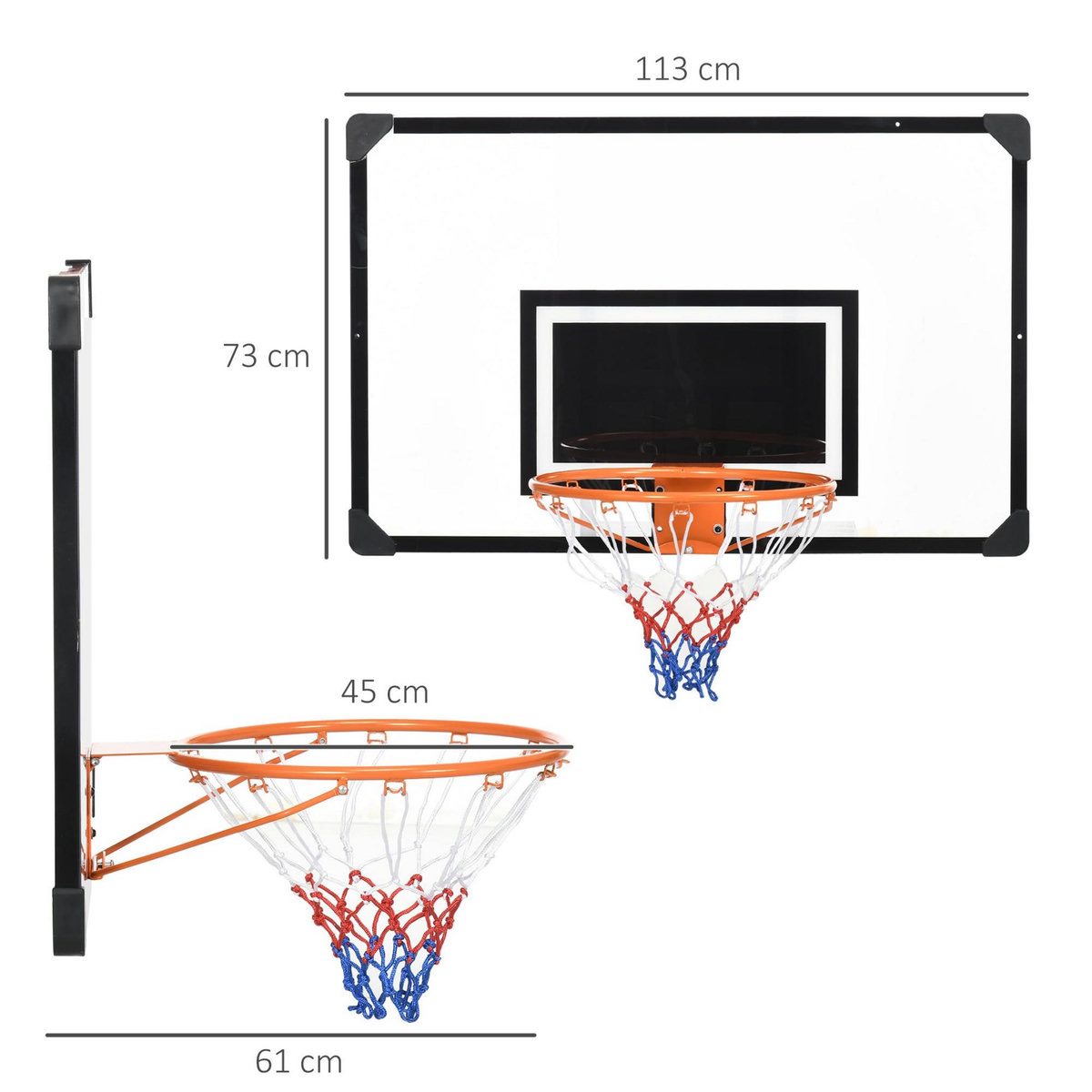 HOMCOM Panier de basketball mural - kit d'installation inclus - acier polycarbonate noir transparent