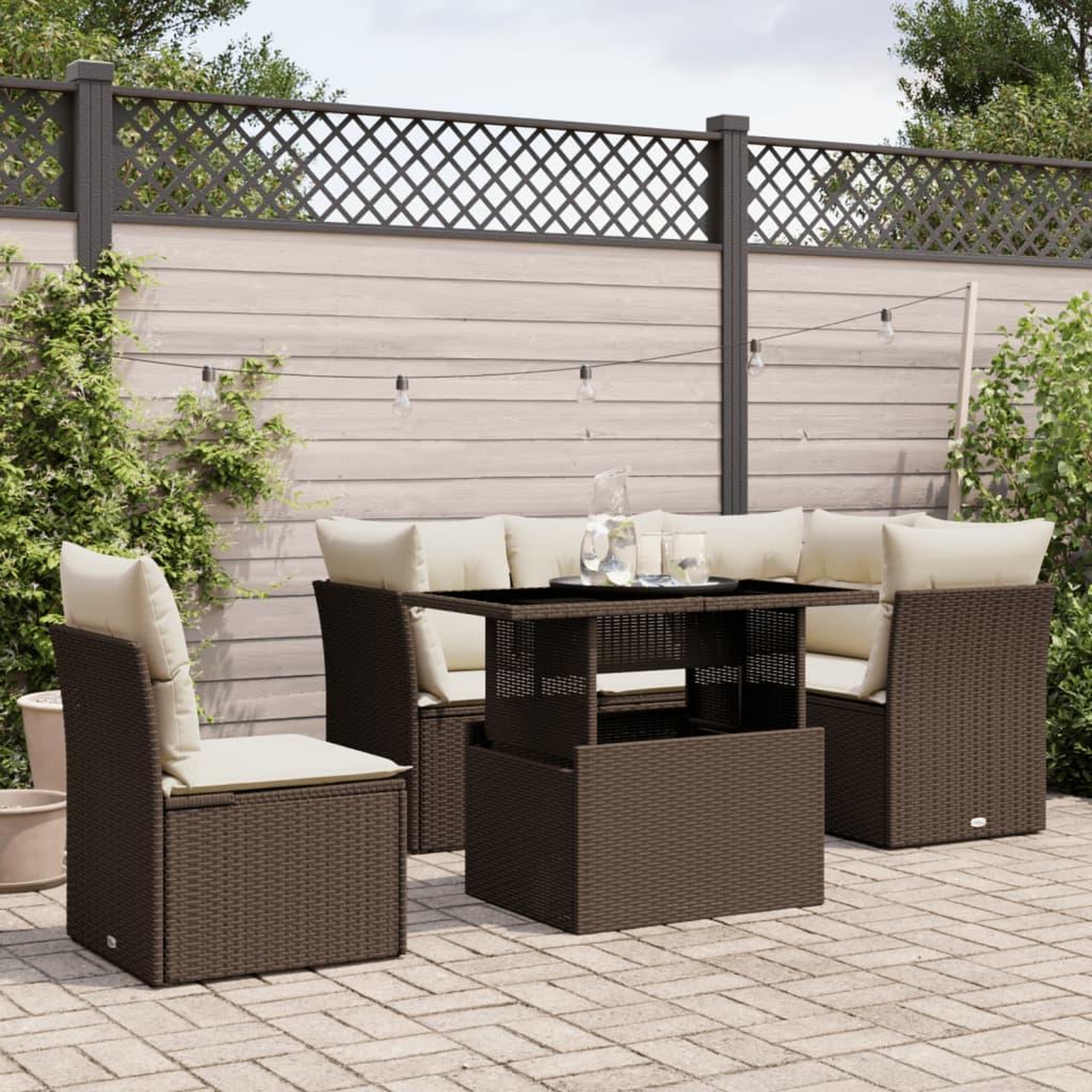 VIDAXL Salon de jardin avec coussins 6 pcs marron resine tressee