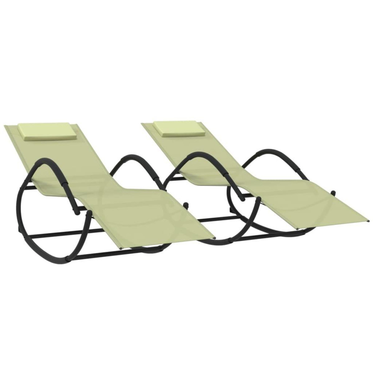 VIDAXL Chaises longues a bascule lot de 2 creme acier et textilene