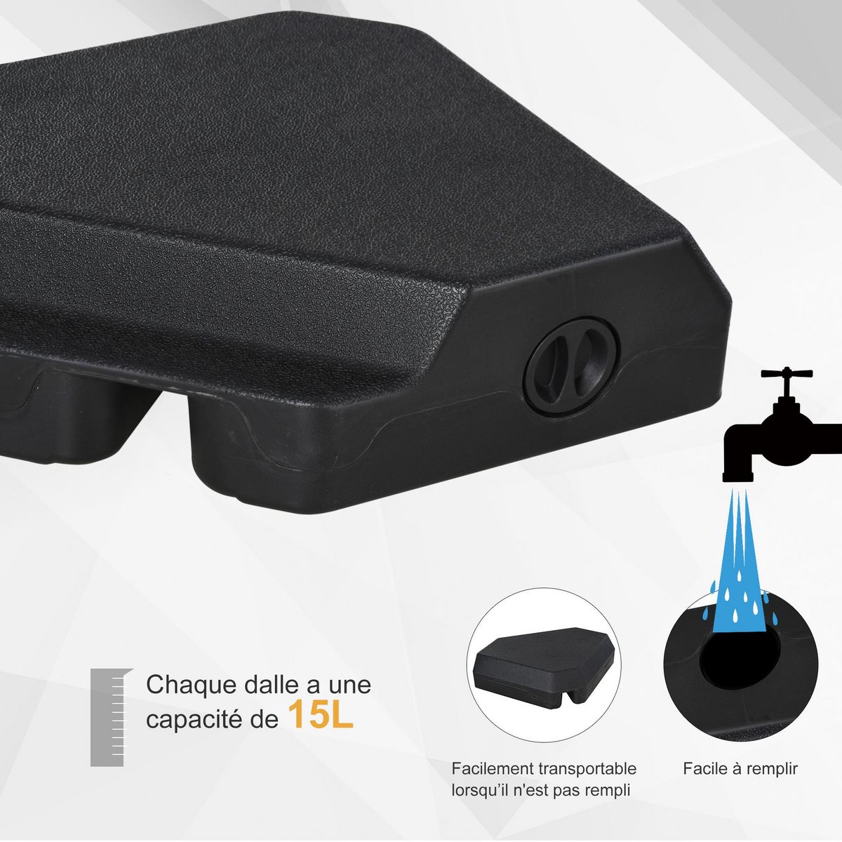 OUTSUNNY Base de Parasol Pied de Parasol 4 Plaques Durable Acier HDPE 80 x 80 x 50 cm Noir