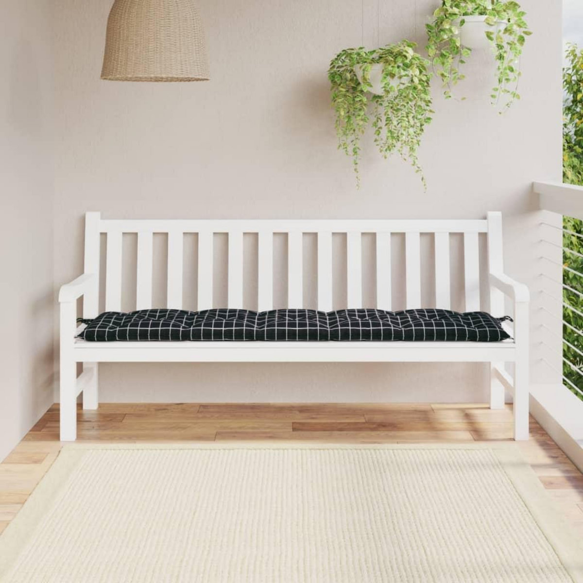 VIDAXL Coussin de banc de jardin carreaux noir 180x50x7cm tissu oxford