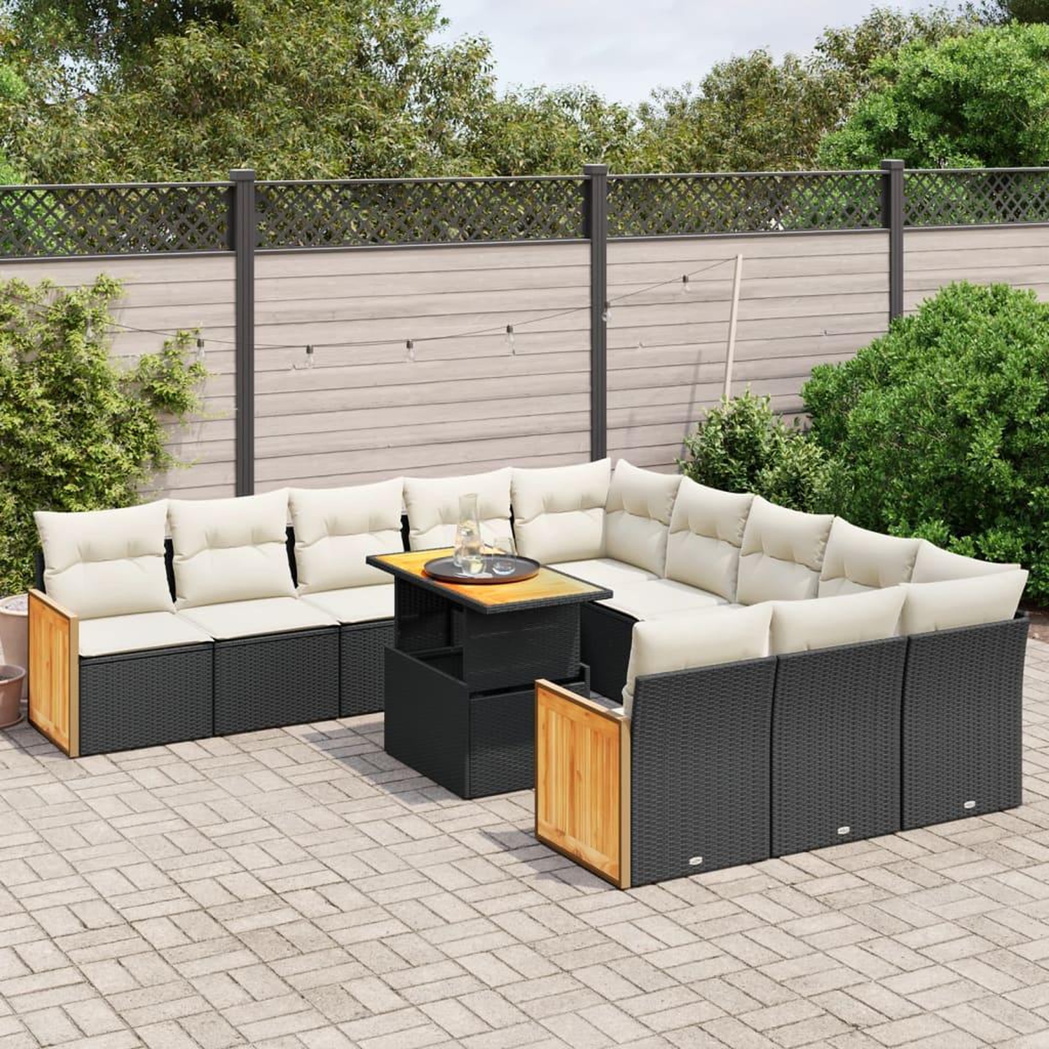 VIDAXL Salon de jardin 11 pcs avec coussins noir resine tressee
