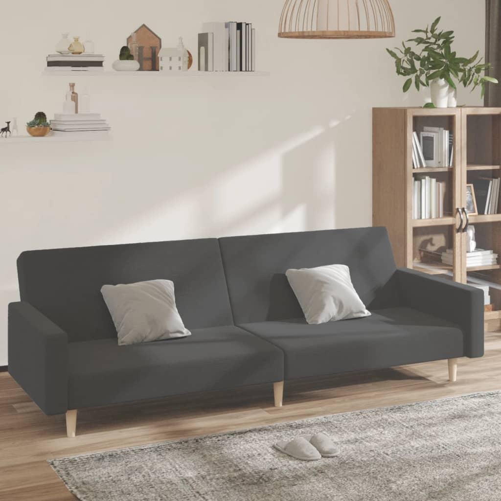 VIDAXL Canape-lit a 2 places gris fonce tissu