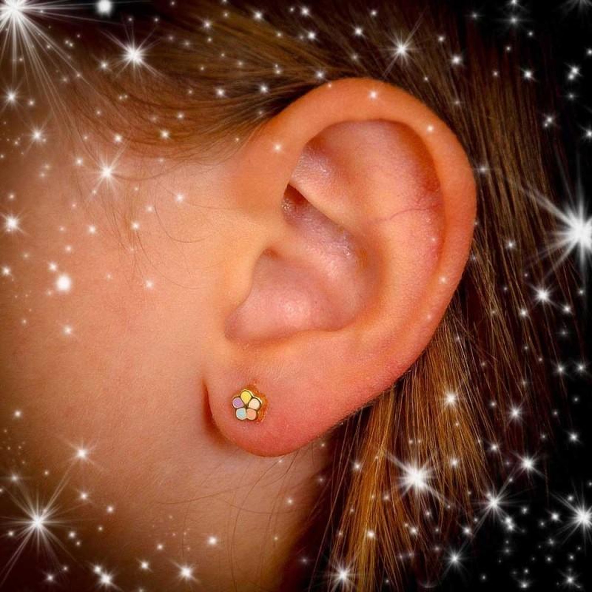 Voir la diapositive 4 : L'ATELIER D'AZUR Boucles d'Oreilles Or 18 Carats 750/000 Jaune Motif Fleur - Fille