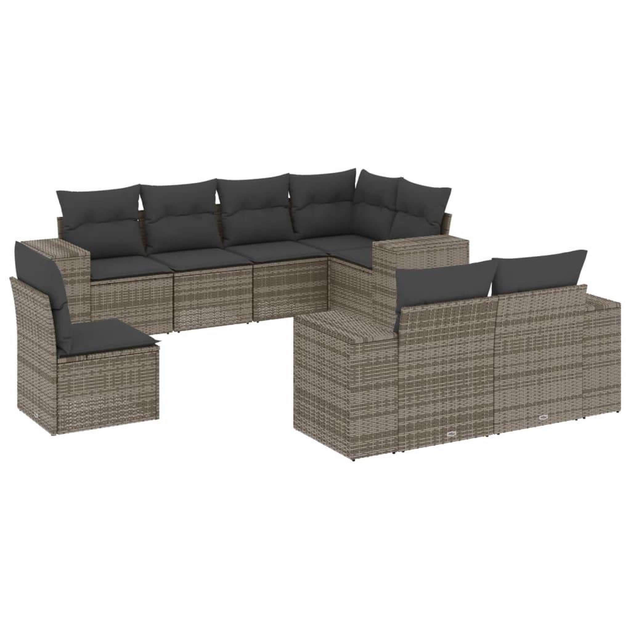 Voir la diapositive 2 : VIDAXL Salon de jardin 8 pcs avec coussins gris resine tressee