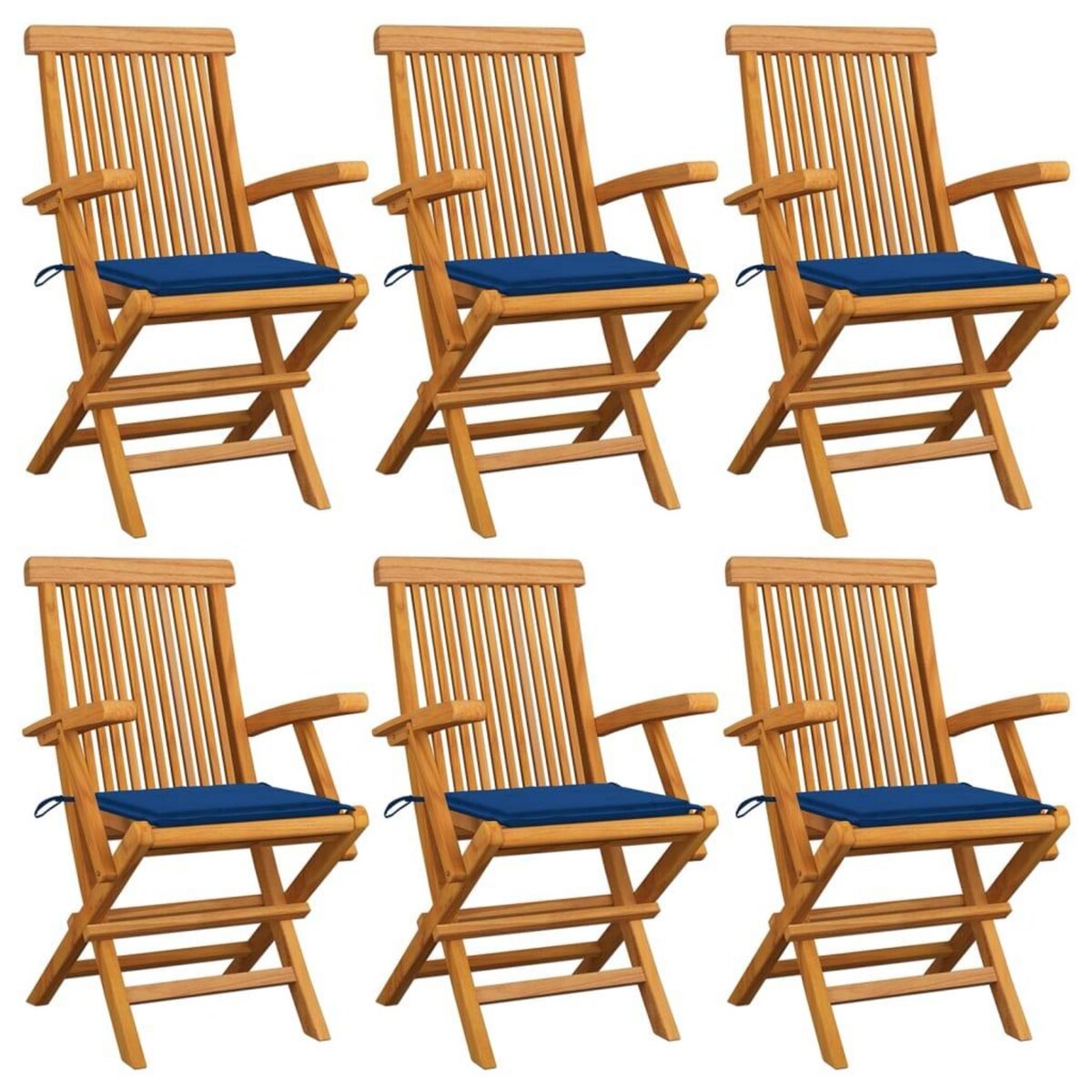 VIDAXL Chaises de jardin avec coussins bleu royal 6 pcs Bois de teck