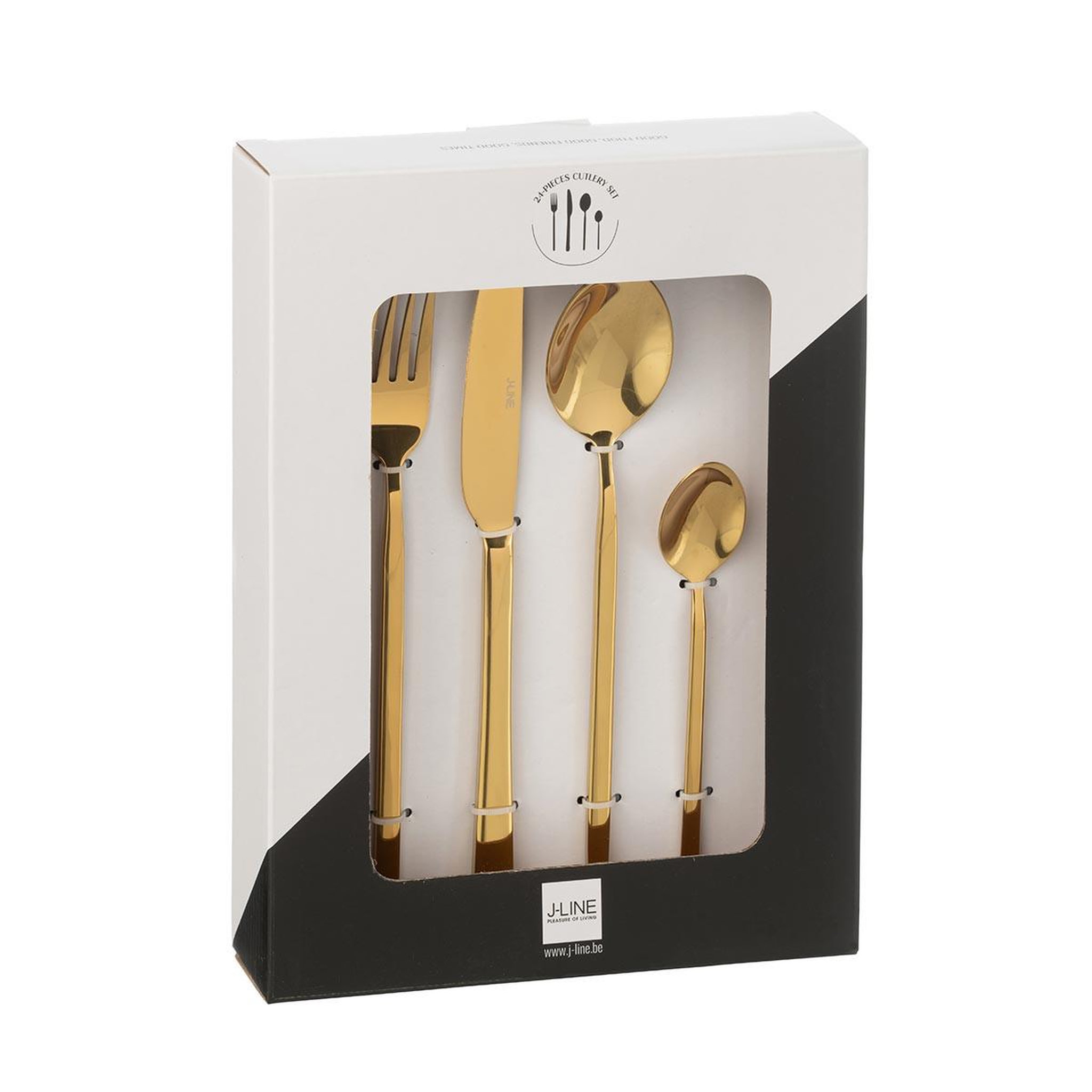 Voir la diapositive 4 : J-LINE Ménagère 24 Pièces en Inox  Brillant  27cm Or