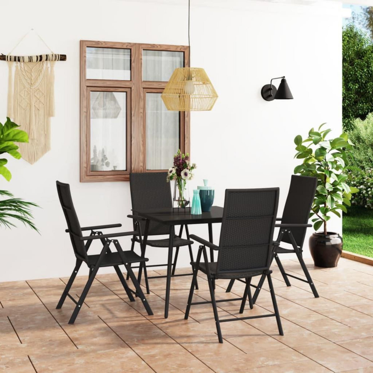 VIDAXL Ensemble a manger de jardin 5 pcs noir