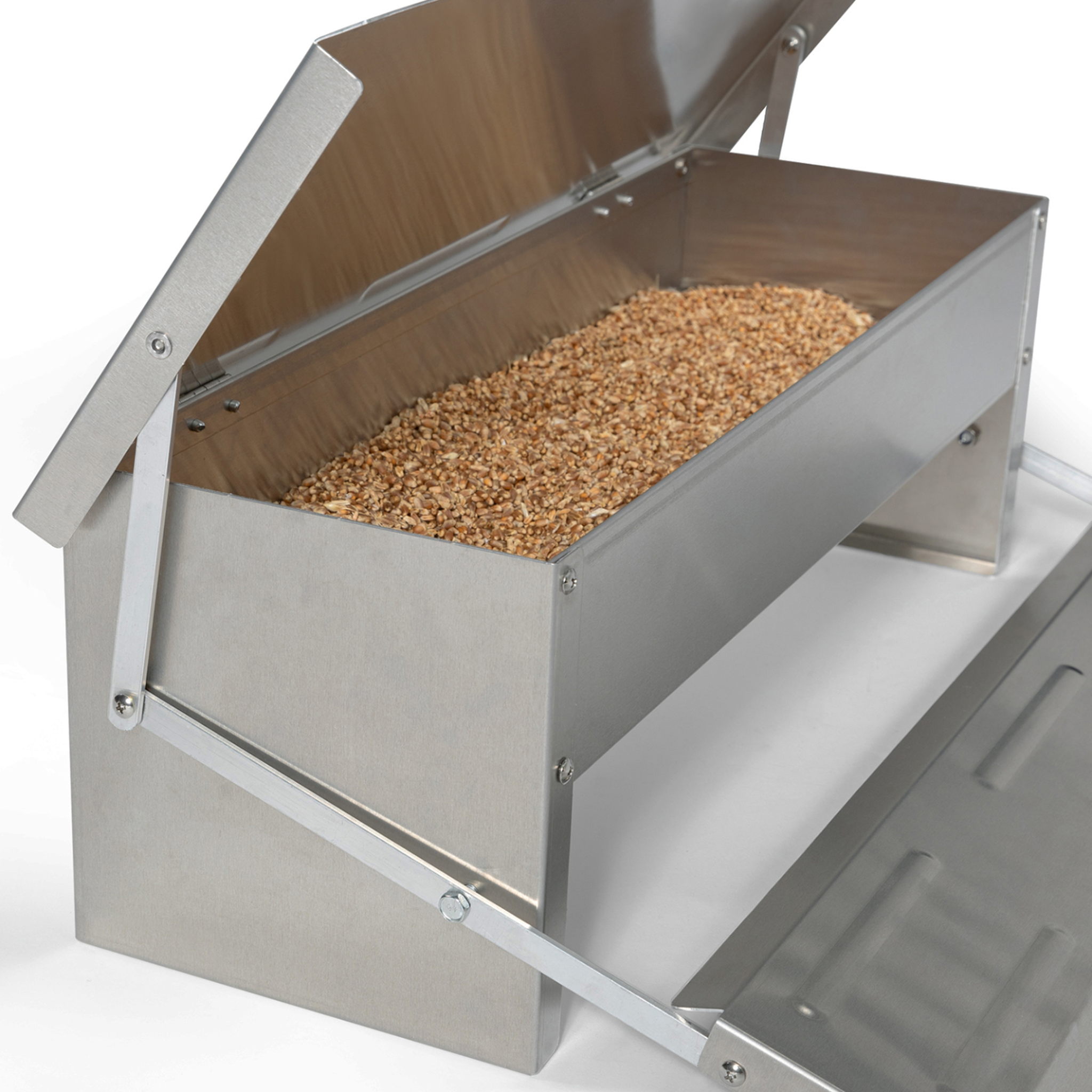 Voir la diapositive 4 : ID MARKET Mangeoire xl pour poules distributeur automatique à pédale en acier 5 kg