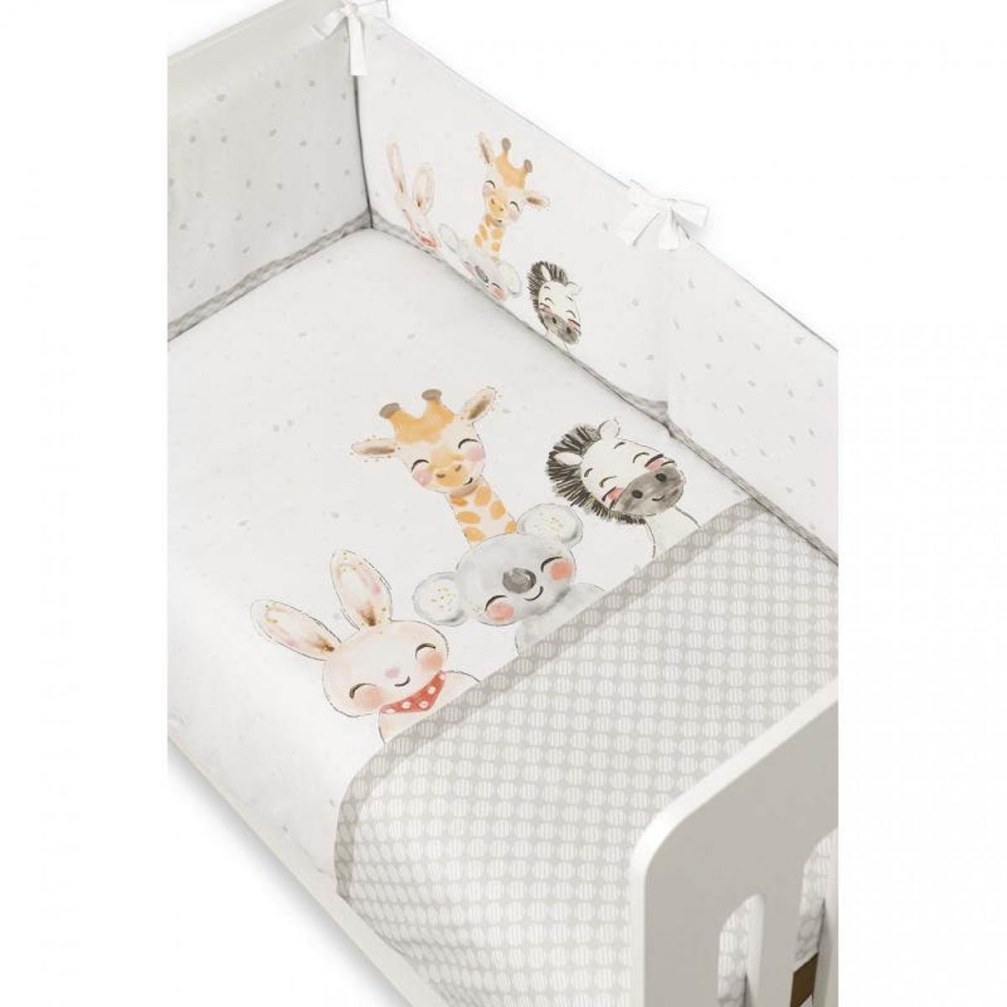 Voir la diapositive 3 : INTERBABY Parure Lit Bébé Amovible Acuarela Animaux - Gris