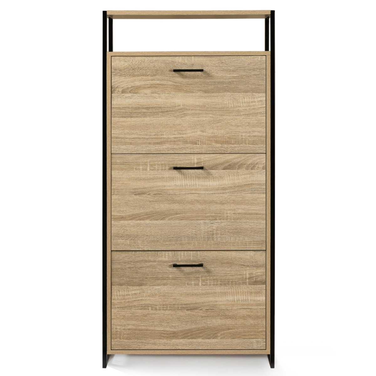 ID MARKET Meuble à chaussures 18 paires LUIS 3 portes avec étagère supérieure design industriel