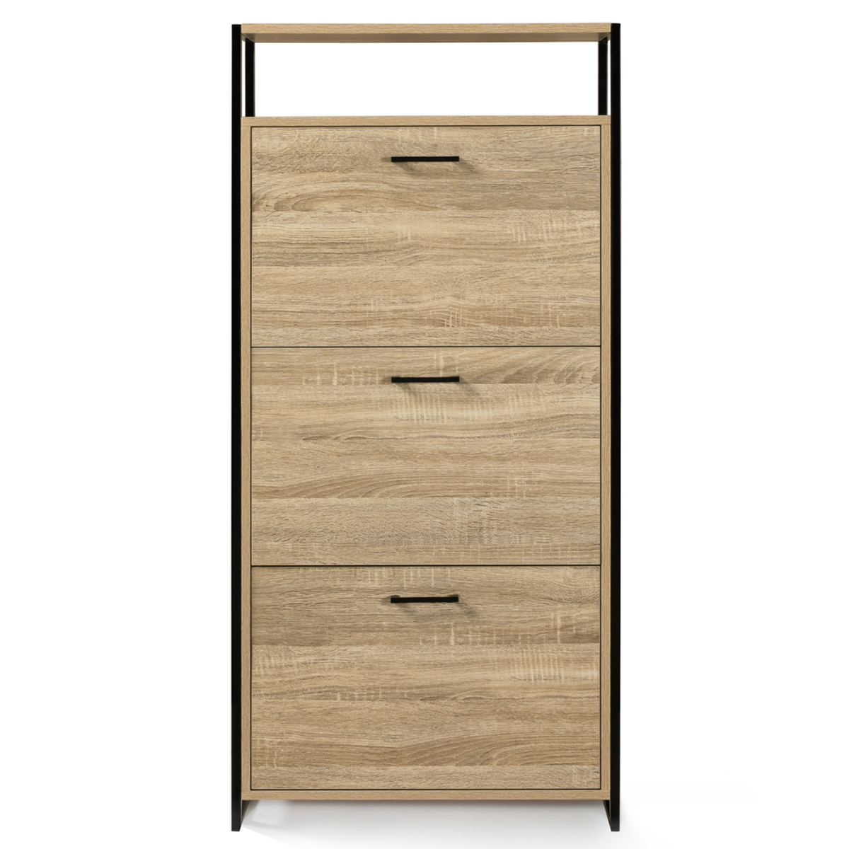 ID MARKET Meuble à chaussures 18 paires LUIS 3 portes avec étagère supérieure design industriel