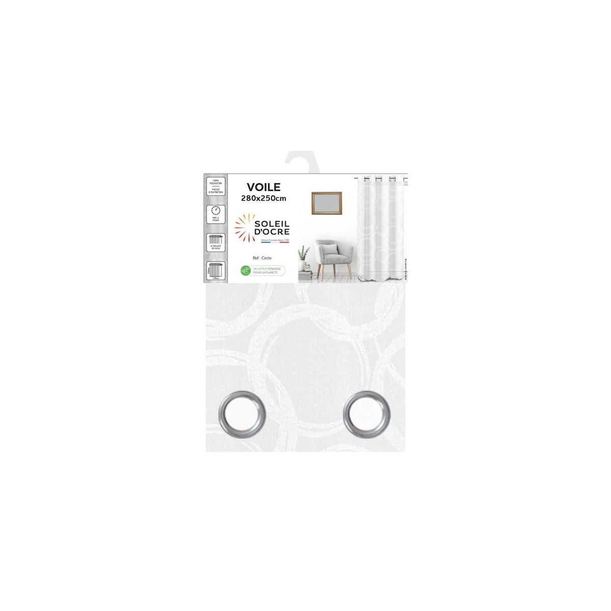 SOLEIL D'OCRE Voile à oeillets baie vitrée 280x250 CIRCLE, par Soleil d'Ocre
