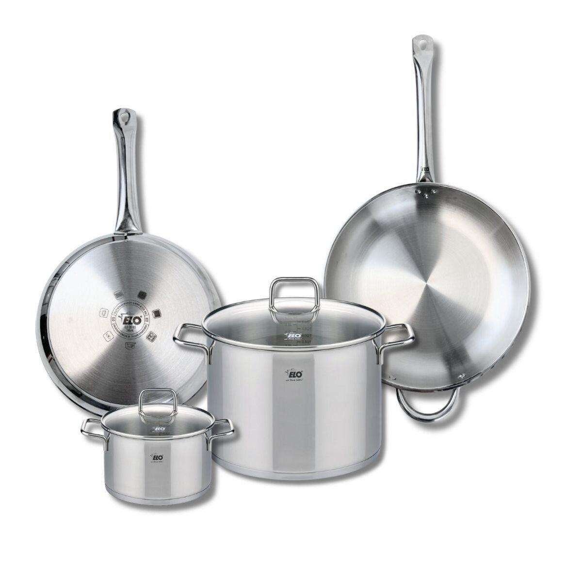 ELO Ensemble de 2 Poêles de cuisson 28 et 32 cm et 2 faitouts 16 et 26 cm Elo Profi Citrin