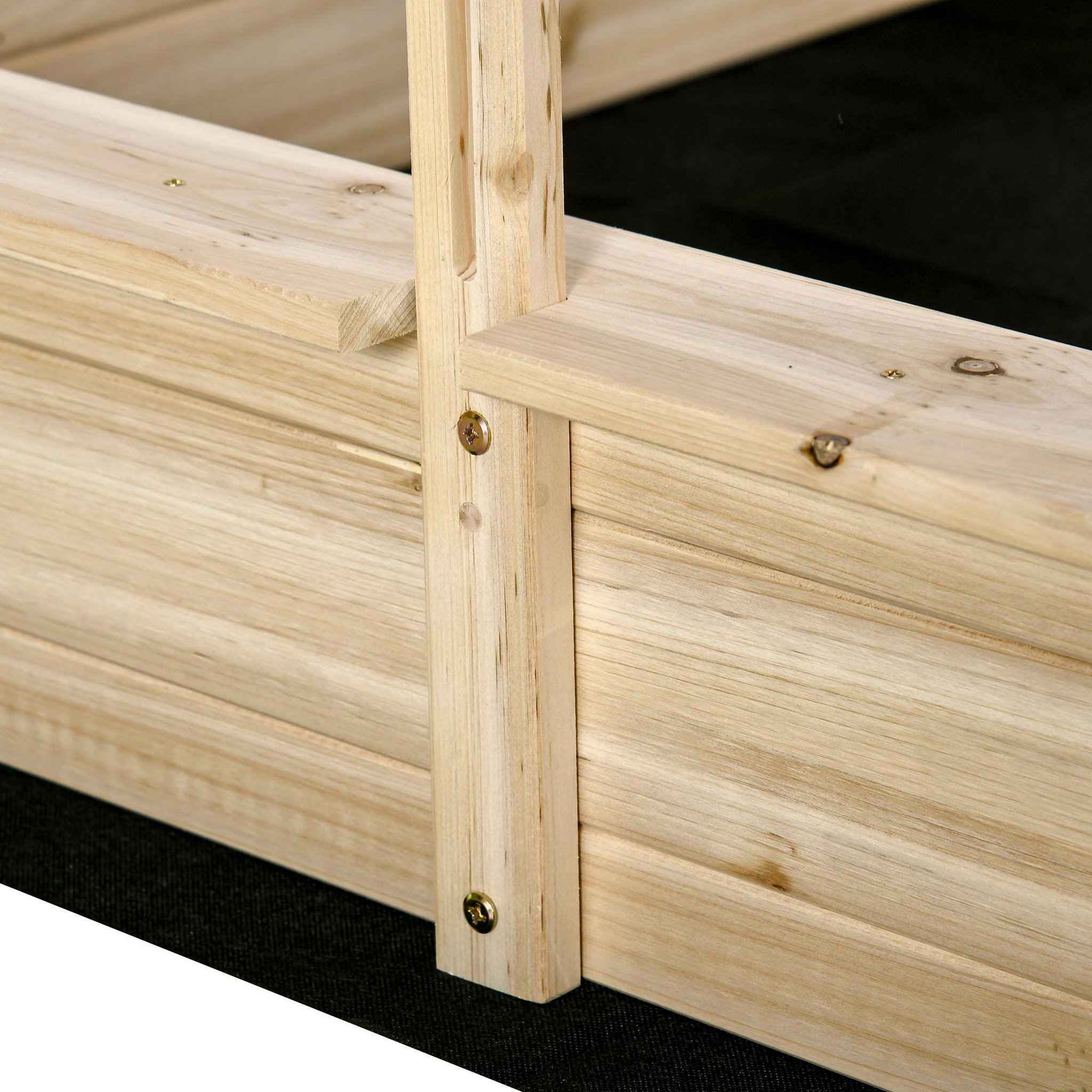 Voir la diapositive 5 : OUTSUNNY Bac à sable bois carré dim. 1,18L x 1,18l x 1,18H m - hauteur, inclinaison toit réglables, refermable - 2 bacs - bois sapin autoclave