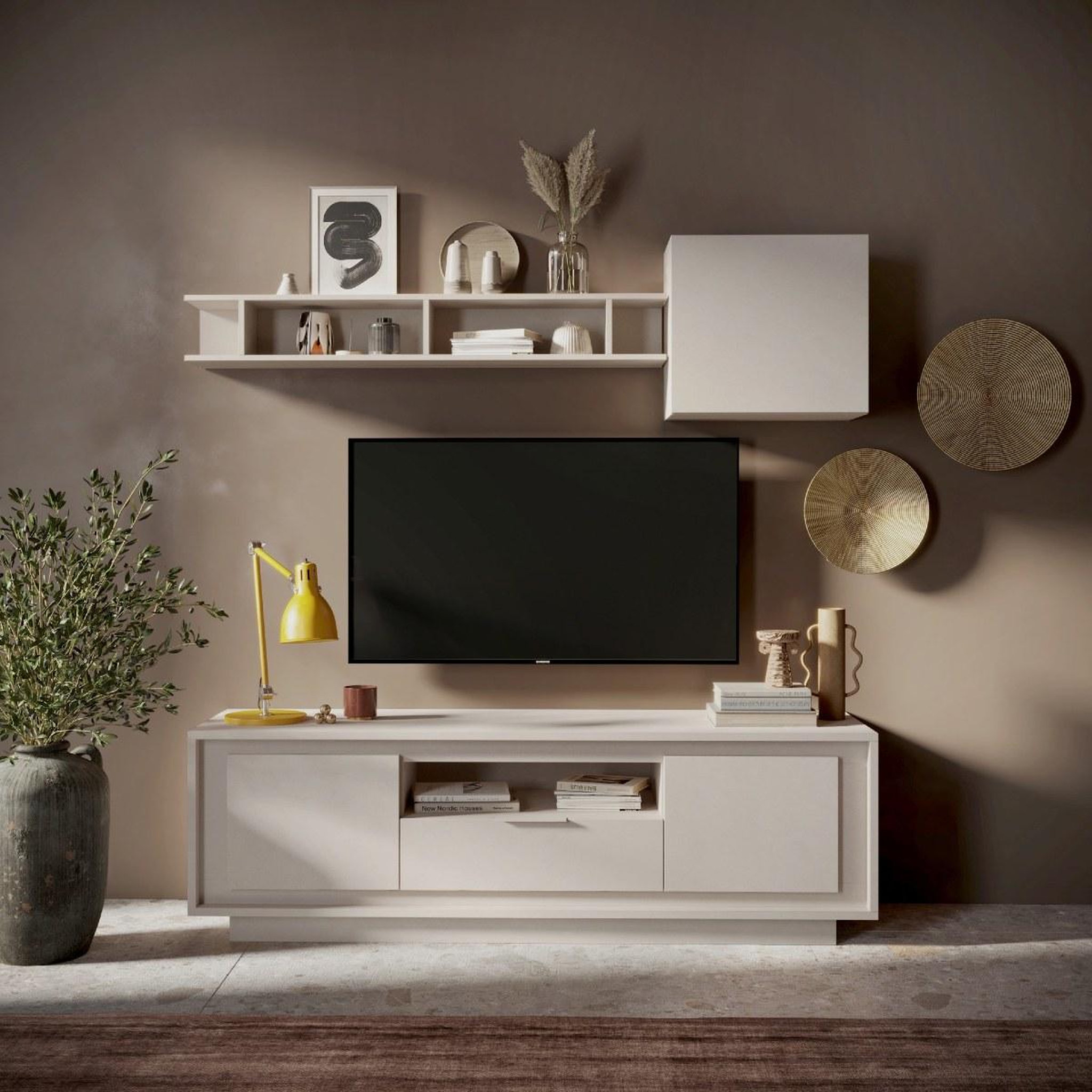 Voir la diapositive 2 : JLC KREATION Meuble tv contemporain 180cm coloris beige yori
