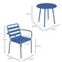 Voir la diapositive 3 : OUTSUNNY Salon de jardin bistro - table basse ronde Ø 60 cm 2 chaises empilables - acier thermolaqué bleu