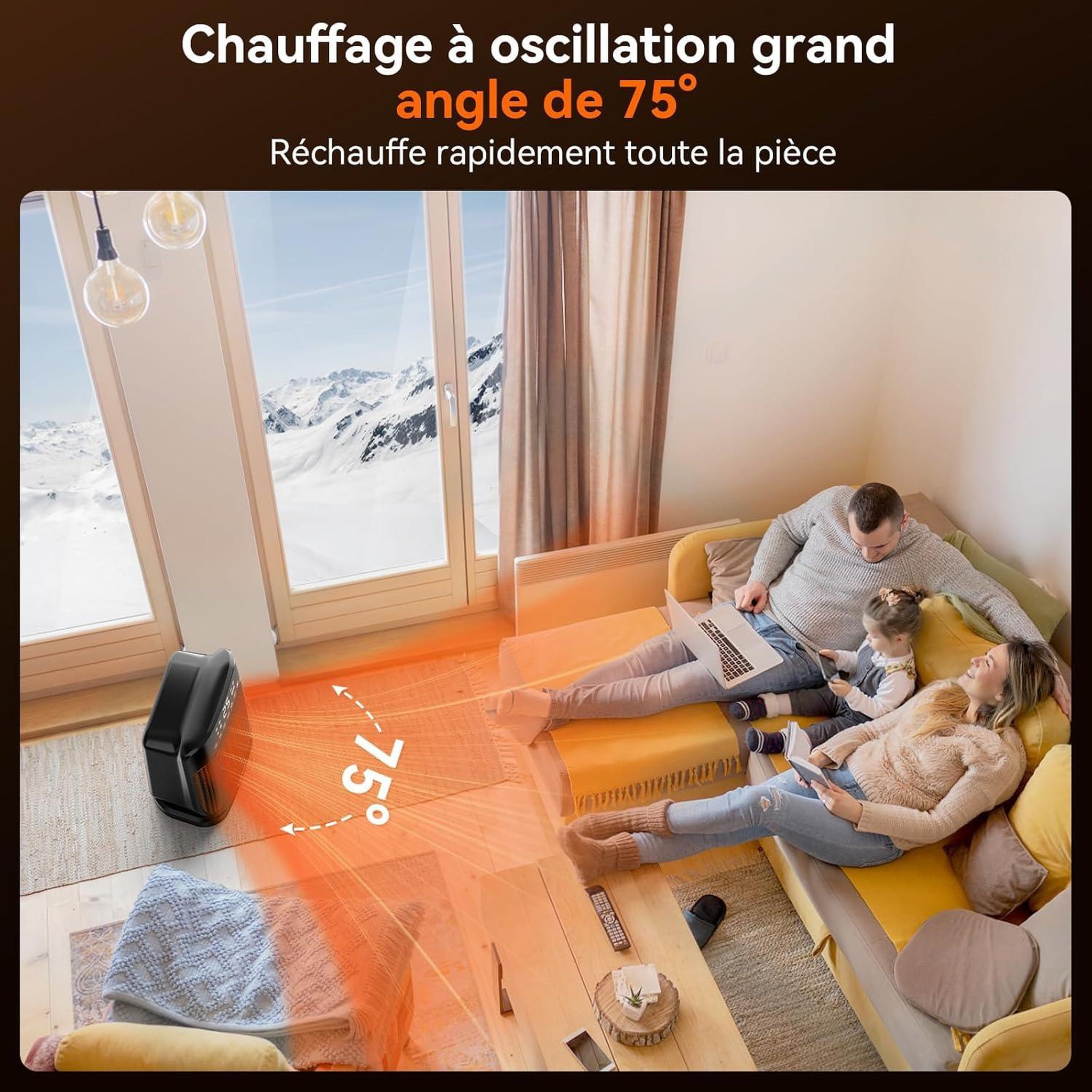 Voir la diapositive 5 : YASHE Chauffage soufflant, 1800 W, ECO, oscillation 75°, noir