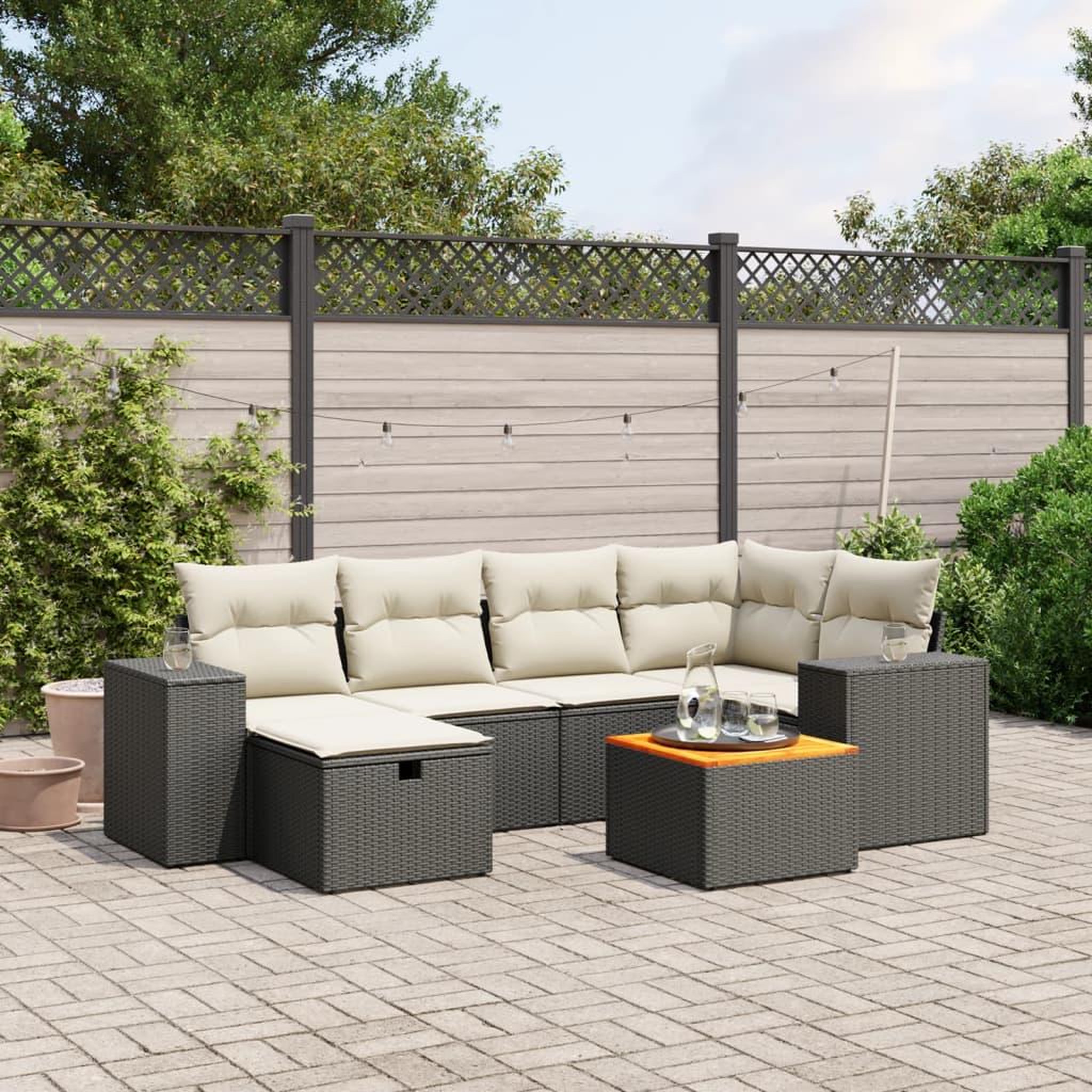 VIDAXL Salon de jardin 7 pcs avec coussins noir resine tressee