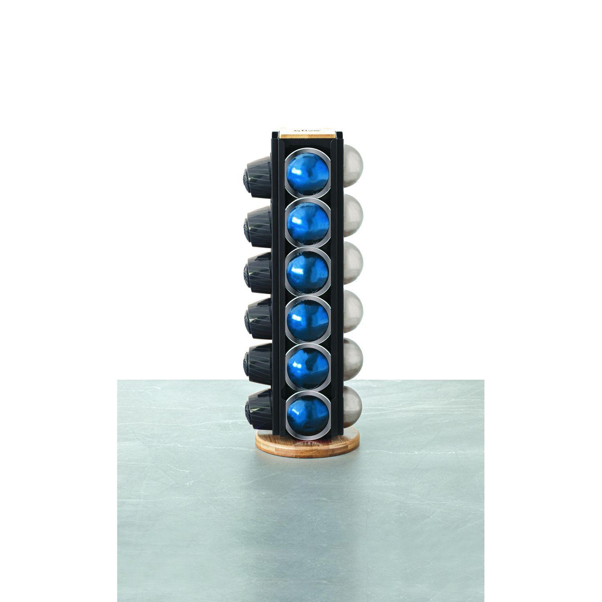 Voir la diapositive 4 : FIVE Porte-capsules à café rotatif en bambou et métal pour 24 - beige et noir