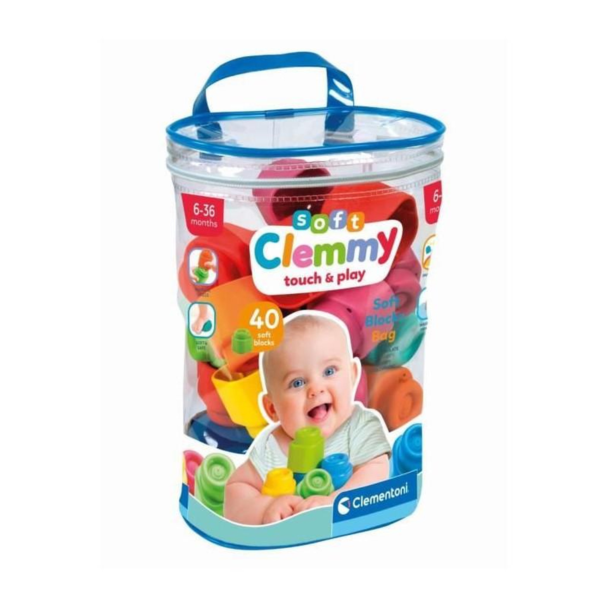CLEMENTONI Clementoni - Clemmy Baby - Sac 40 cubes souples - Mixte - A partir de 9 mois - Cube souple assure une securite et peut passer en