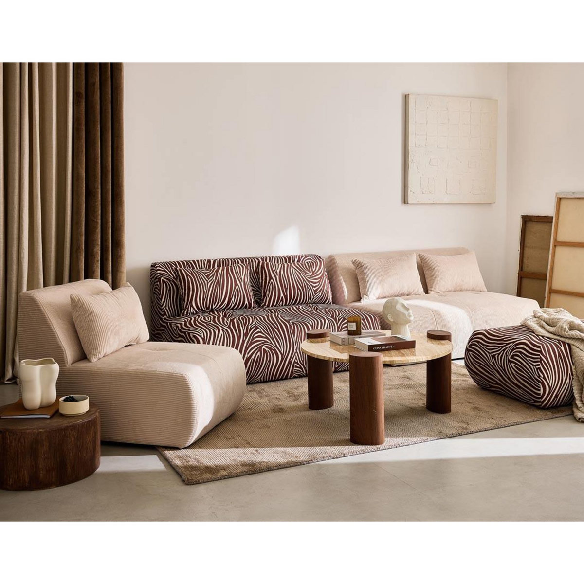 LISA DESIGN Onyx - canapé droit 2 places zèbre en velours