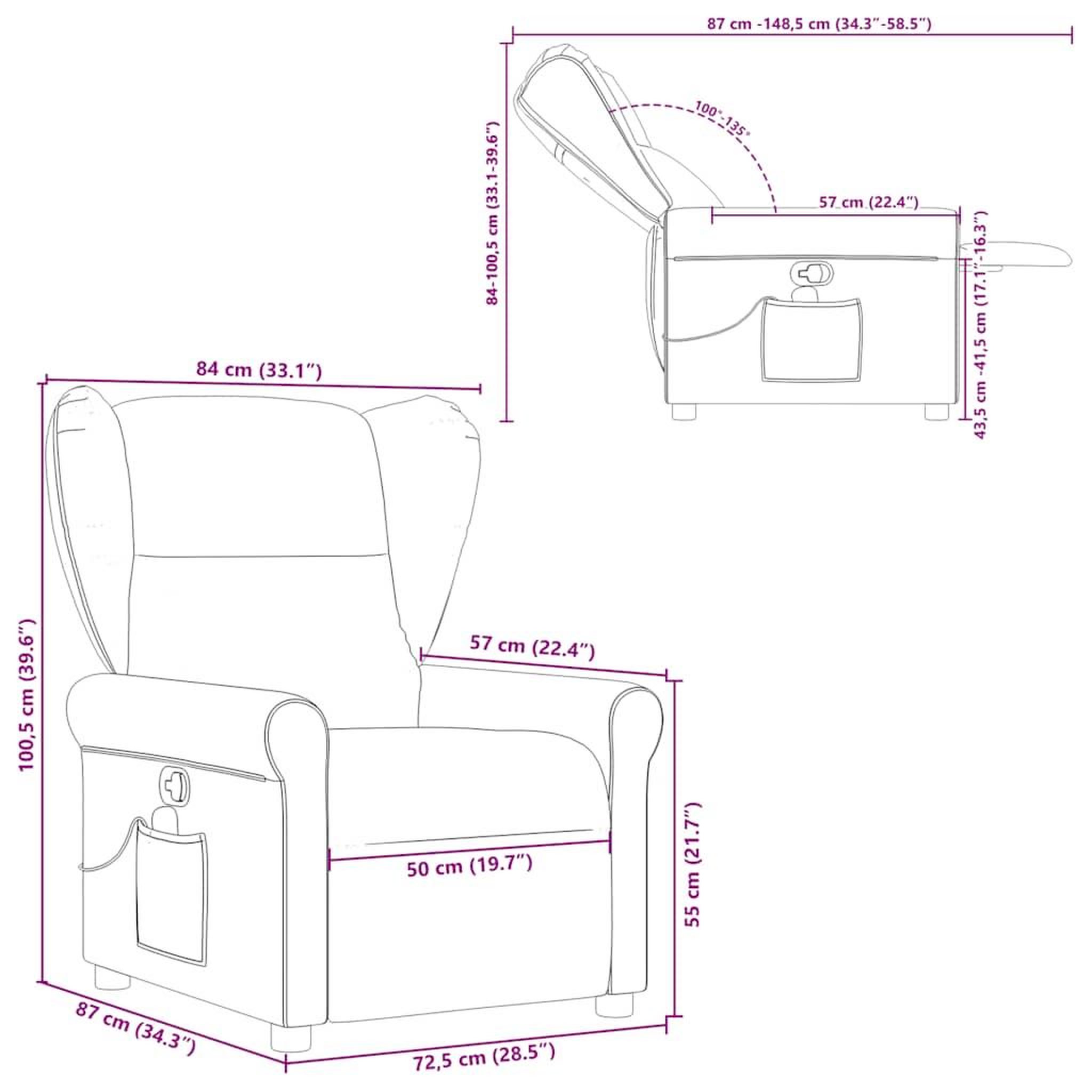 Voir la diapositive 6 : VIDAXL Fauteuil de massage inclinable Noir Tissu